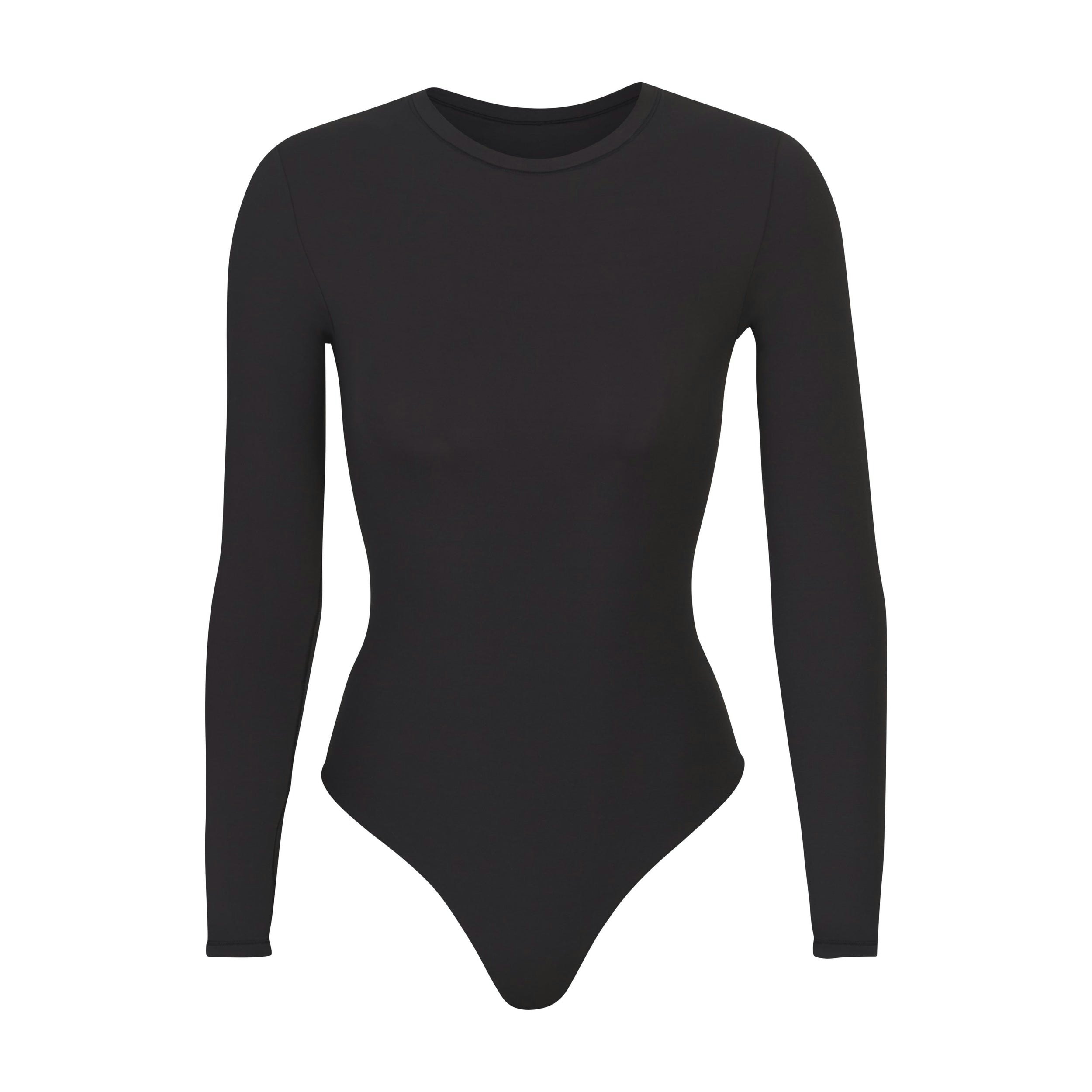FITS EVERYBODY LONG SLEEVE CREW NECK BODYSUIT | ONYX (BODYSUITS) LAYS FLAT ON A WHITE BACKGROUND | FLT