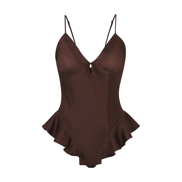 SILK TEDDY | COCOA LAYS FLAT ON A WHITE BACKGROUND