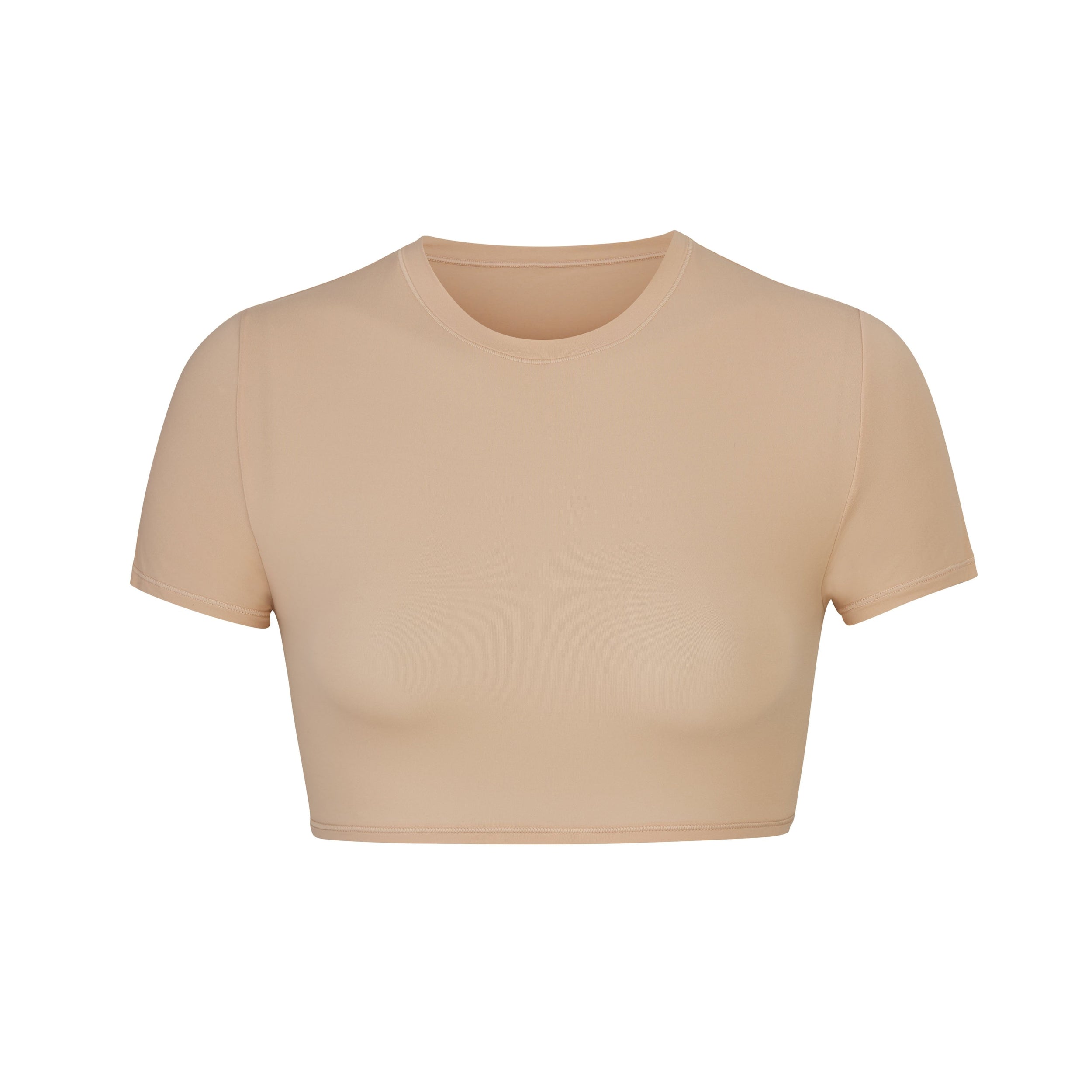 FITS EVERYBODY SUPER CROPPED T-SHIRT | CLAY LAYS FLAT ON A WHITE BACKGROUND