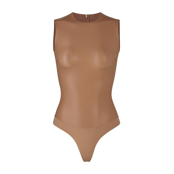 FAUX LEATHER CREW NECK BODYSUIT