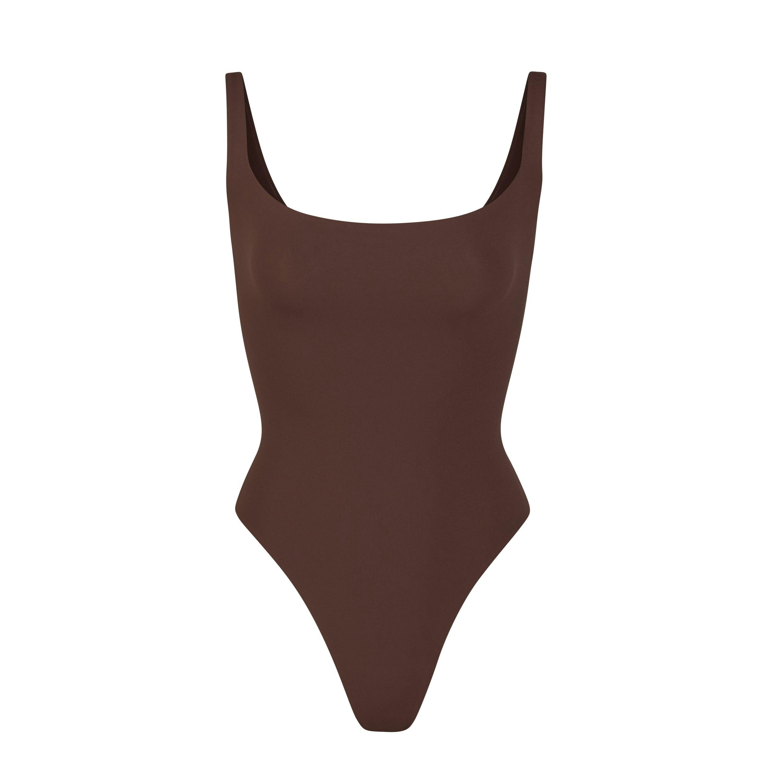 FITS EVERYBODY SQUARE NECK BODYSUIT | COCOA (BODYSUITS) LAYS FLAT ON A WHITE BACKGROUND | FLT