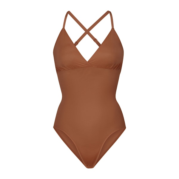 SIMPLY BARE BODYSUIT BRIEF W/ SNAPS | BRONZE (SHAPEWEAR BODYSUITS) LAYS FLAT ON A WHITE BACKGROUND | FLT