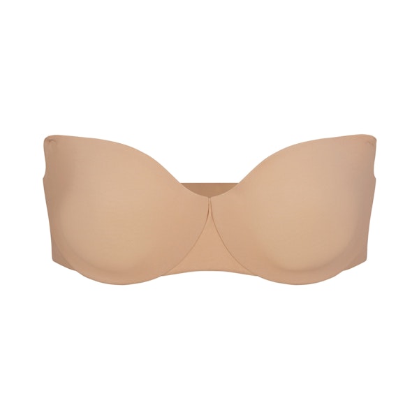 SMOOTHING INTIMATES UNLINED STRAPLESS BRA | CLAY (STRAPLESS BRAS) LAYS FLAT ON A WHITE BACKGROUND | FLT