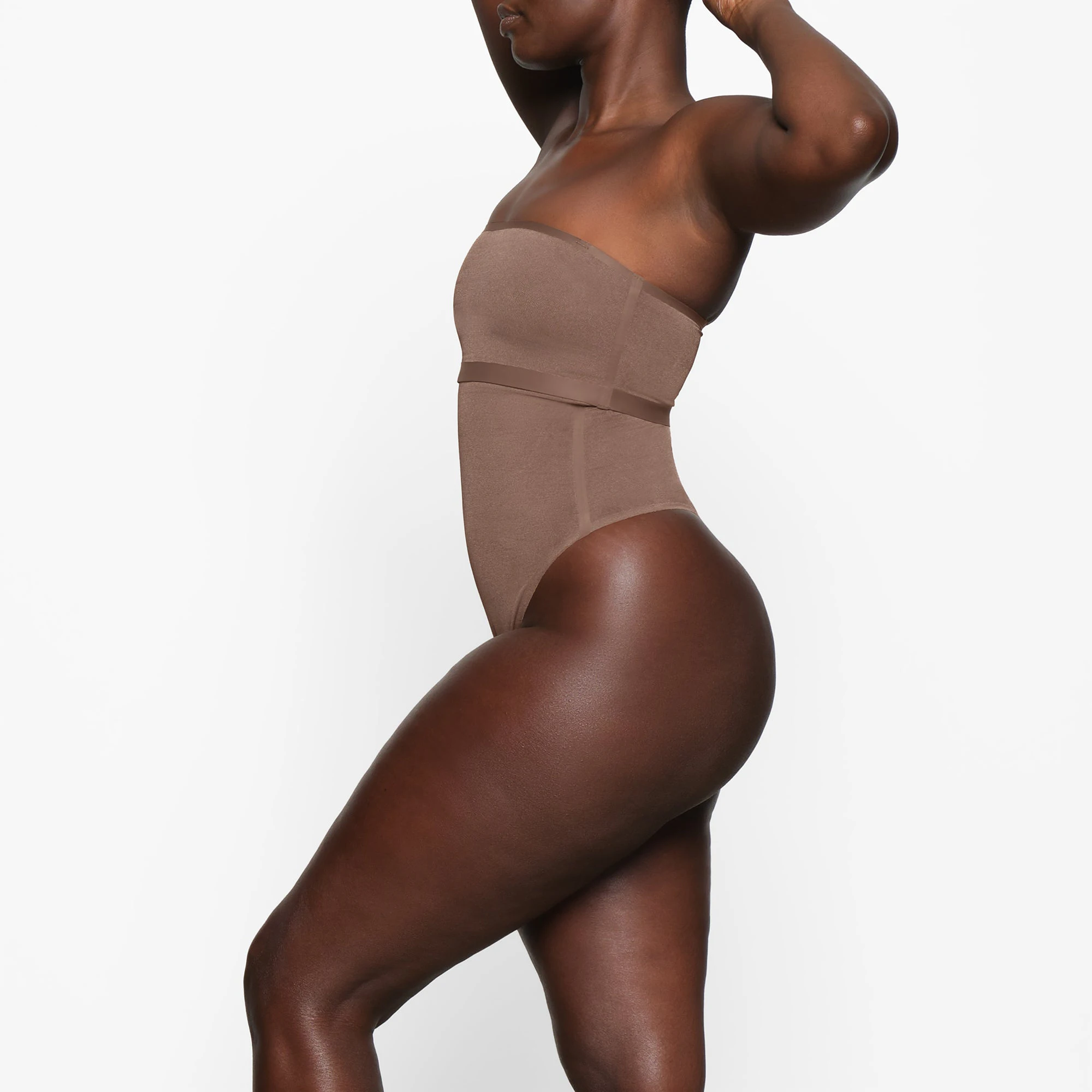 SHEER SCULPT BANDEAU WORN BY A MODEL IN SIDE VIEW