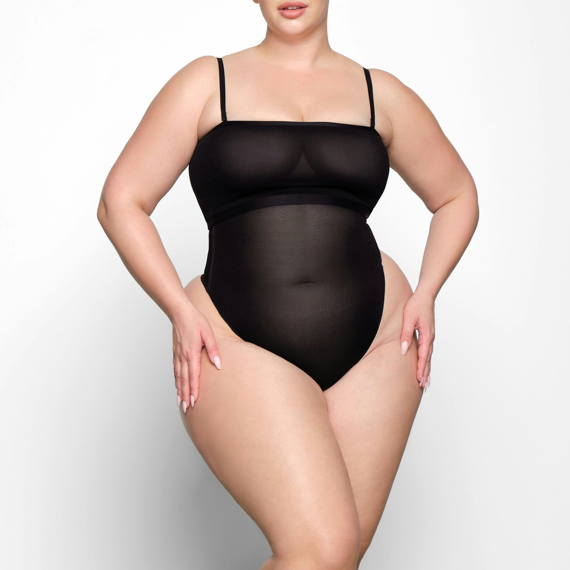 SHEER SCULPT BANDEAU WORN BY A MODEL IN FRONT VIEW | SEE: 2X, 3X, 4X