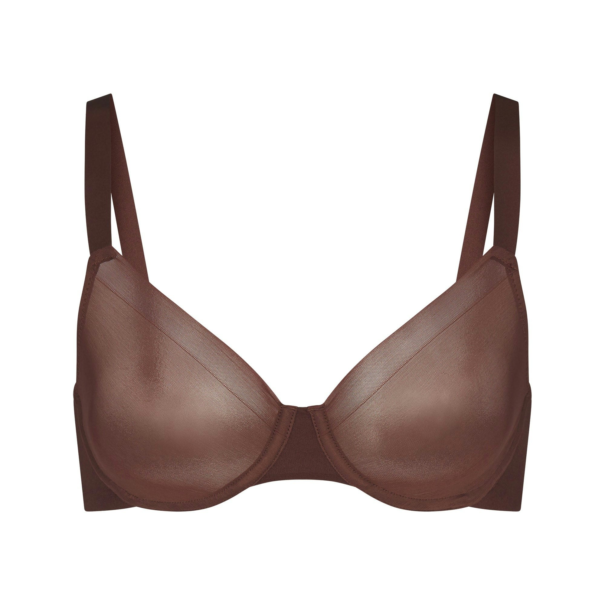 NO SHOW UNLINED DEMI BRA | COCOA (DEMI BRAS) LAYS FLAT ON A WHITE BACKGROUND | FLT