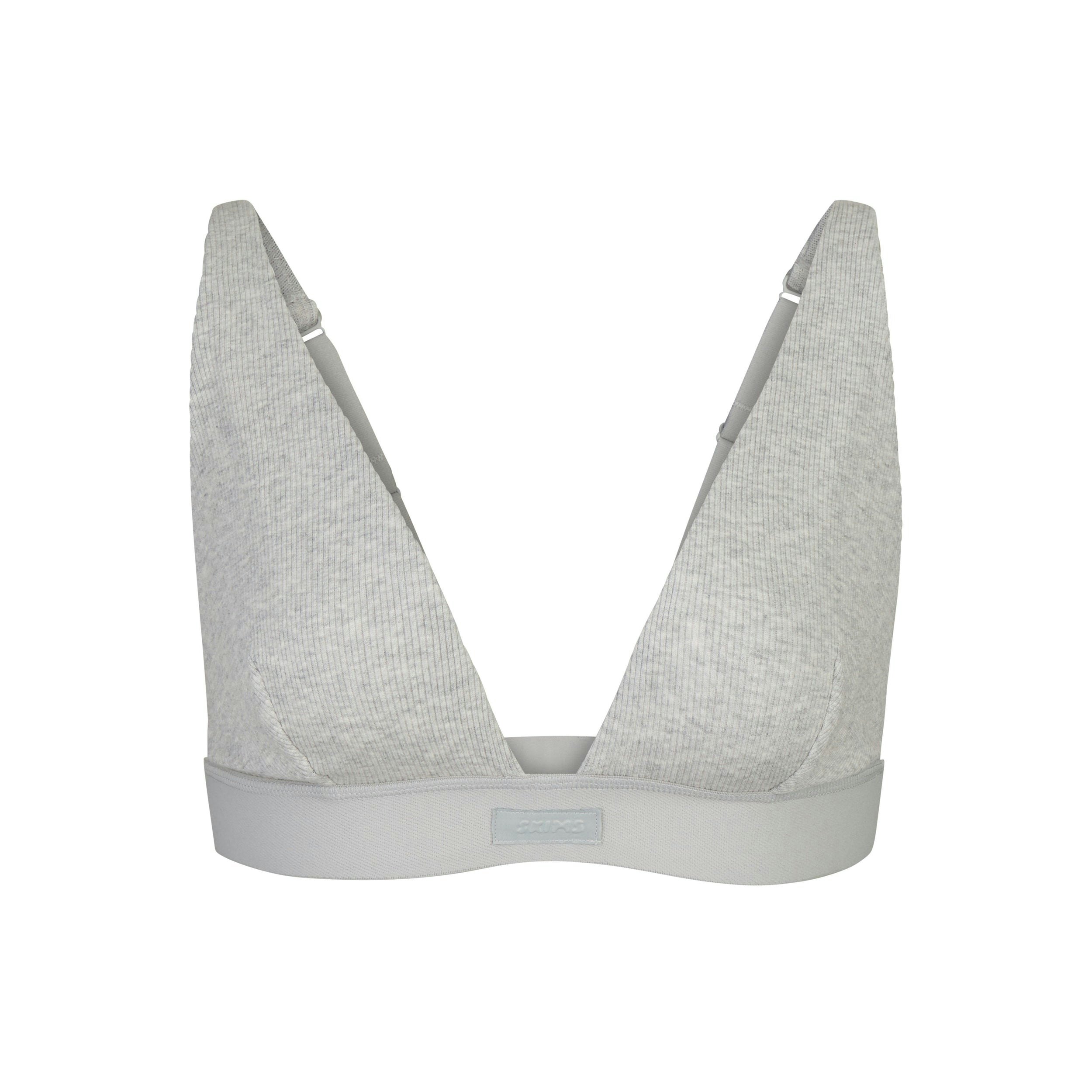 COTTON RIB PLUNGE BRALETTE | LIGHT HEATHER GREY (PLUNGE BRALETTES) LAYS FLAT ON A WHITE BACKGROUND | FLT