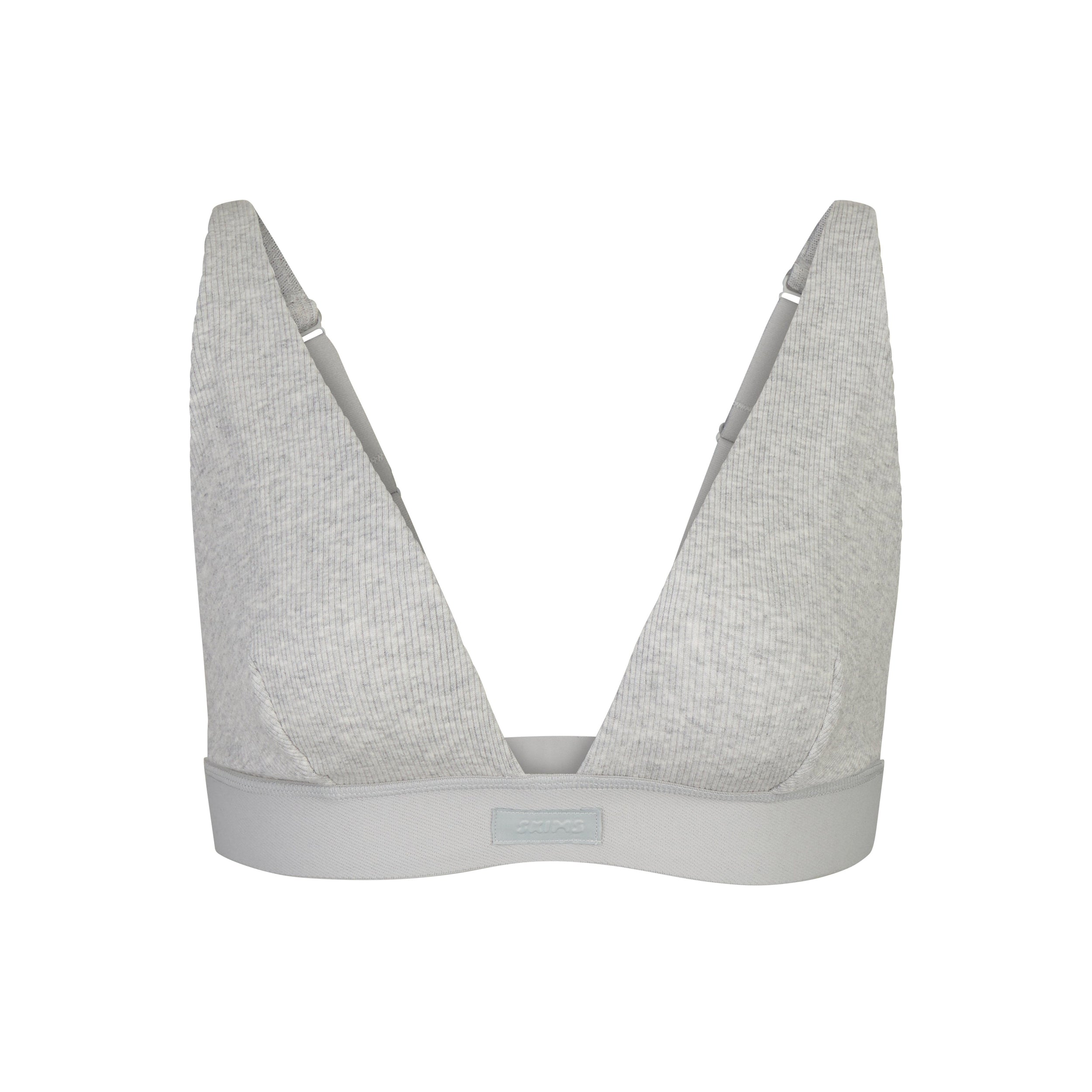 COTTON RIB PLUNGE BRALETTE | LIGHT HEATHER GREY (PLUNGE BRALETTES) LAYS FLAT ON A WHITE BACKGROUND