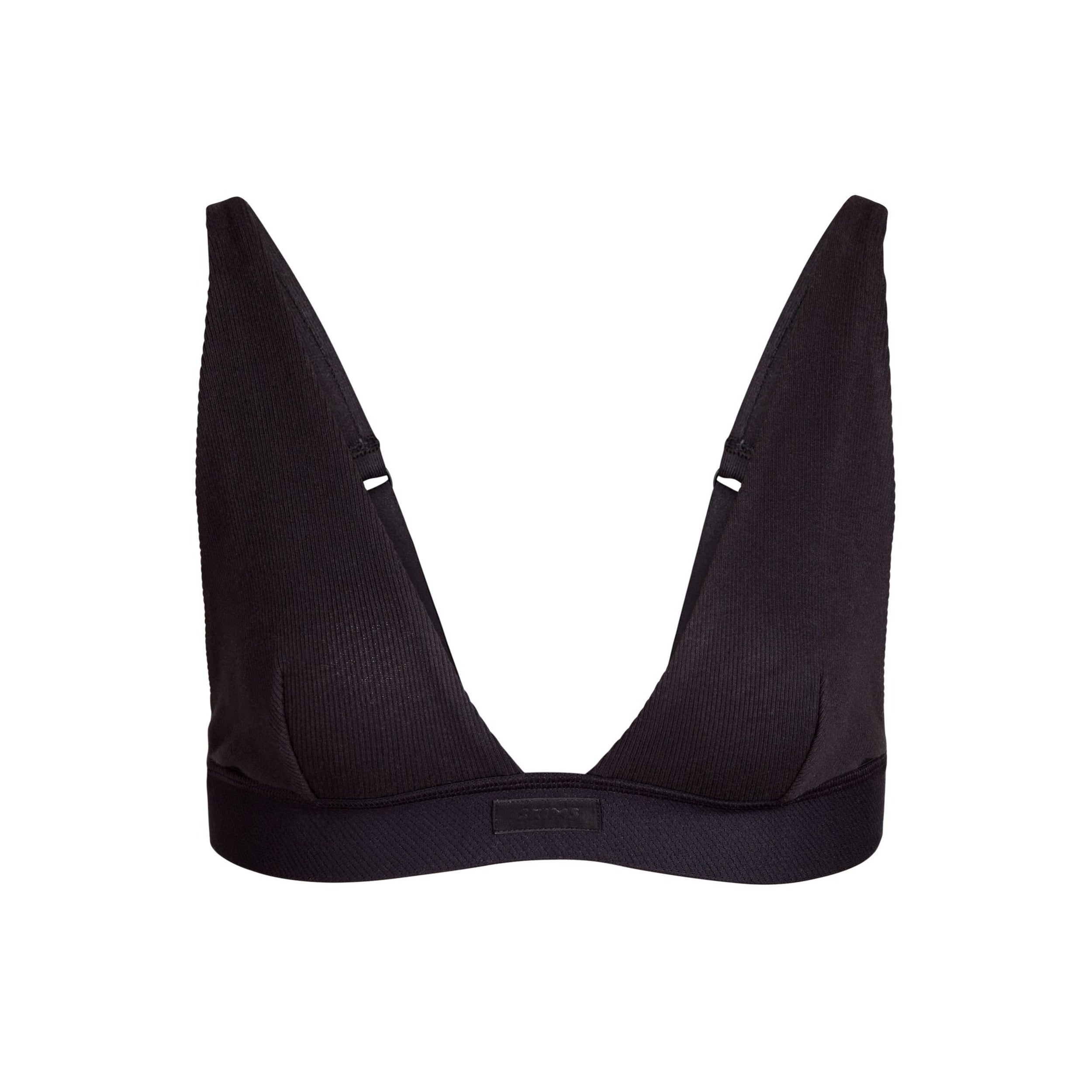 COTTON RIB PLUNGE BRALETTE | SOOT (PLUNGE BRALETTES) LAYS FLAT ON A WHITE BACKGROUND