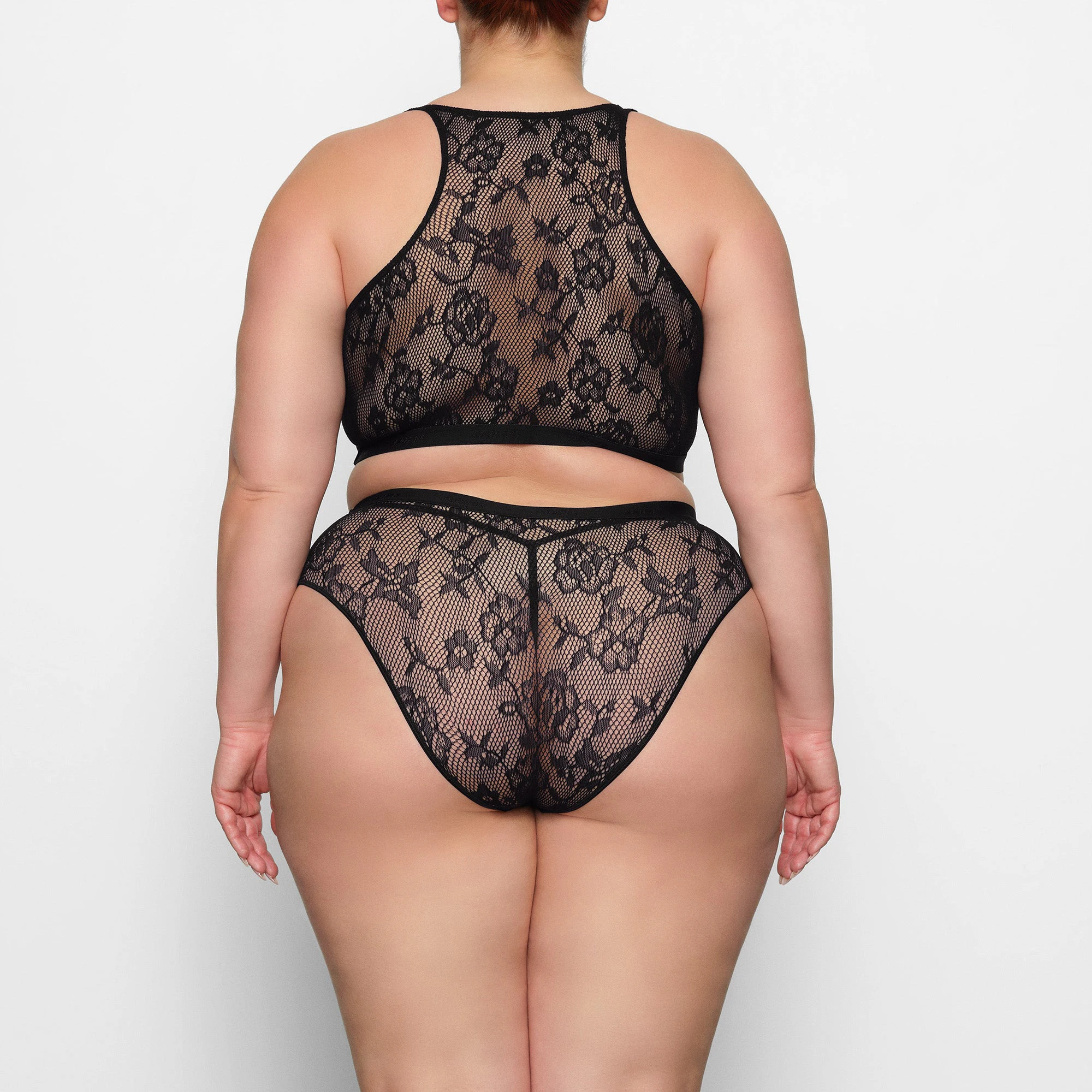 KNIT LACE SCOOP NECK BRALETTE WORN BY A MODEL IN BACK VIEW