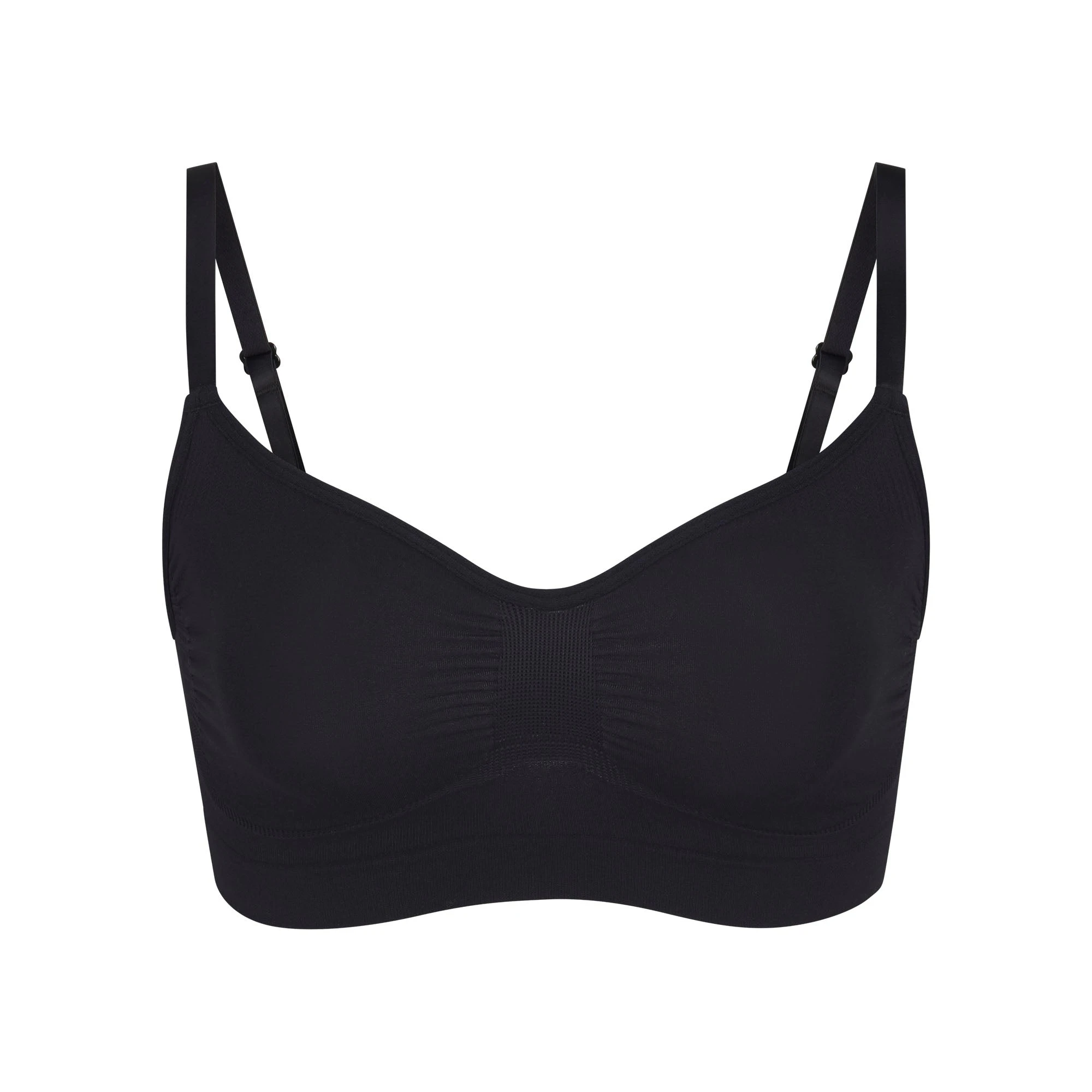 SEAMLESS SCULPT BRALETTE | ONYX (SHAPEWEAR BRALETTES, BRAS) LAYS FLAT ON A WHITE BACKGROUND | FLT