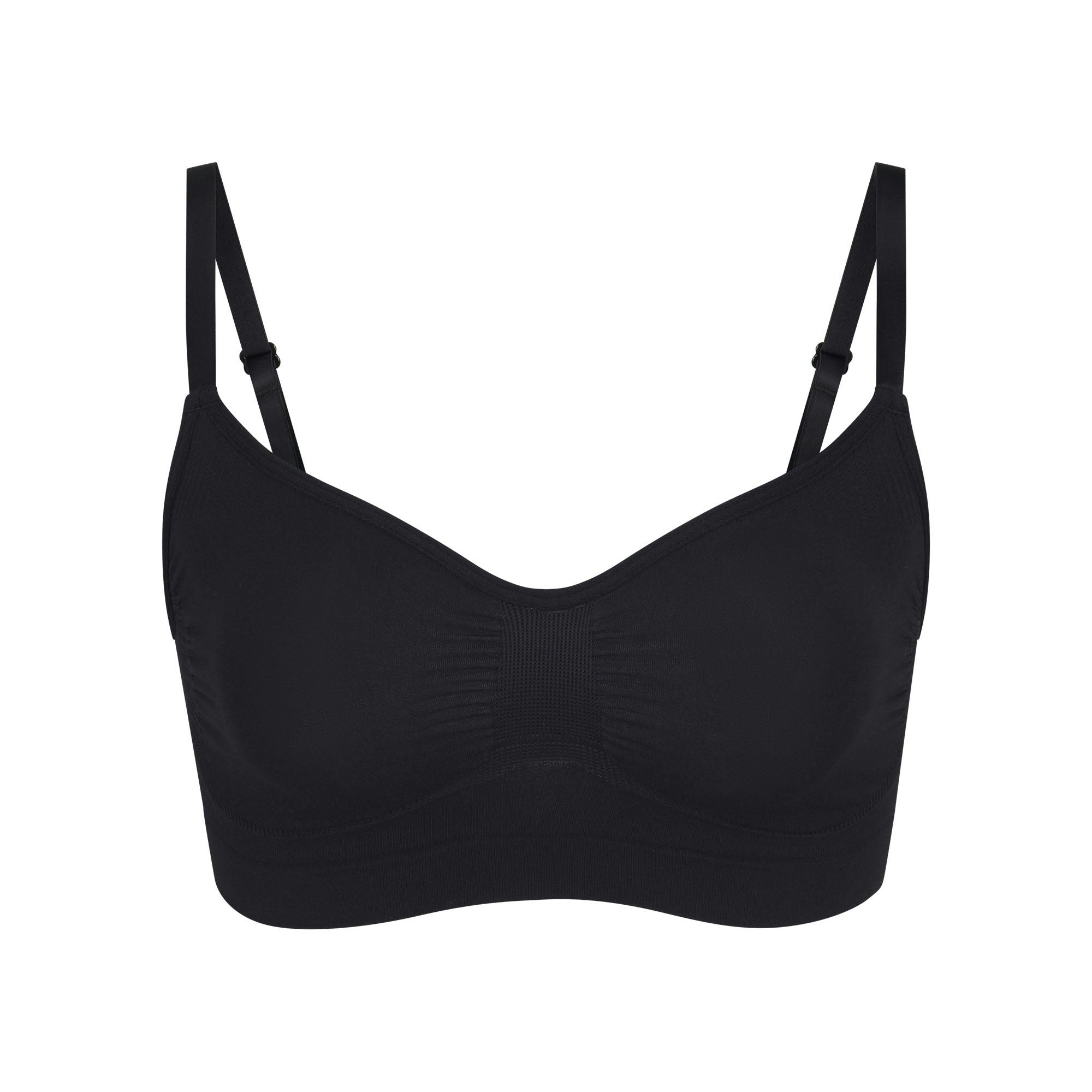 SEAMLESS SCULPT BRALETTE | ONYX (SHAPEWEAR BRALETTES, BRAS) LAYS FLAT ON A WHITE BACKGROUND | FLT