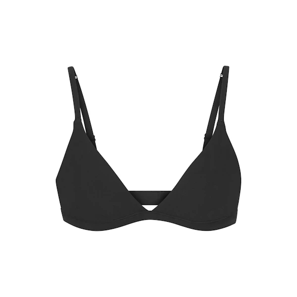 COTTON JERSEY TRIANGLE BRALETTE  | SOOT (TRIANGLE BRALETTES) LAYS FLAT ON A WHITE BACKGROUND | FLT