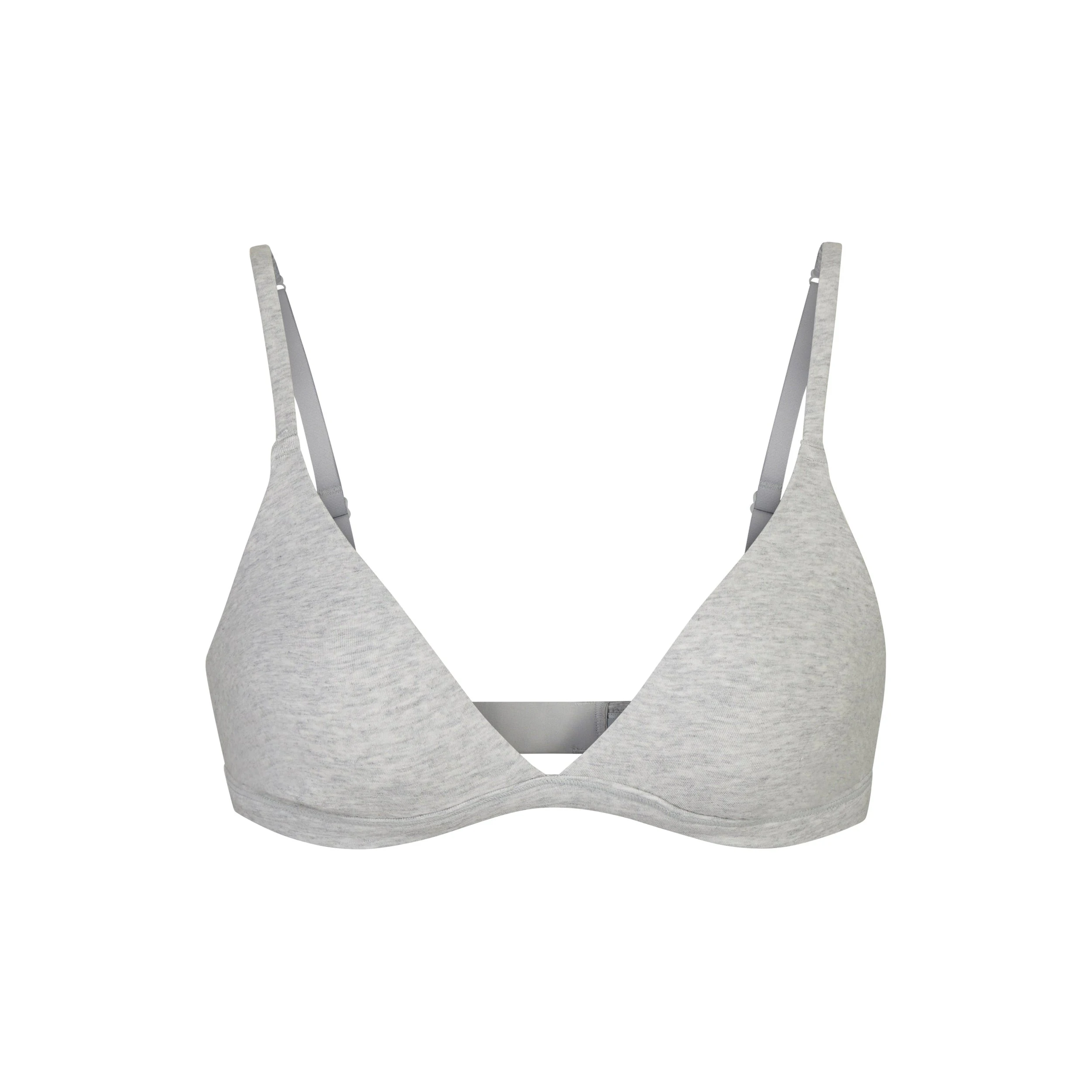 COTTON JERSEY TRIANGLE BRALETTE | LIGHT HEATHER GREY (TRIANGLE BRALETTES) LAYS FLAT ON A WHITE BACKGROUND | FLT