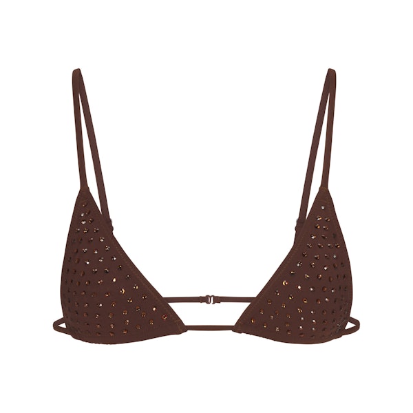 SPARKLE JERSEY MINI TRIANGLE BRALETTE | COCOA (TRIANGLE BRALETTES) LAYS FLAT ON A WHITE BACKGROUND | FLT