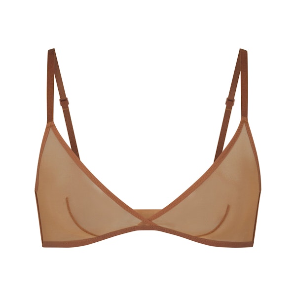 ULTRA FINE MESH TRIANGLE BRALETTE LAYS FLAT ON A WHITE BACKGROUND | FLT