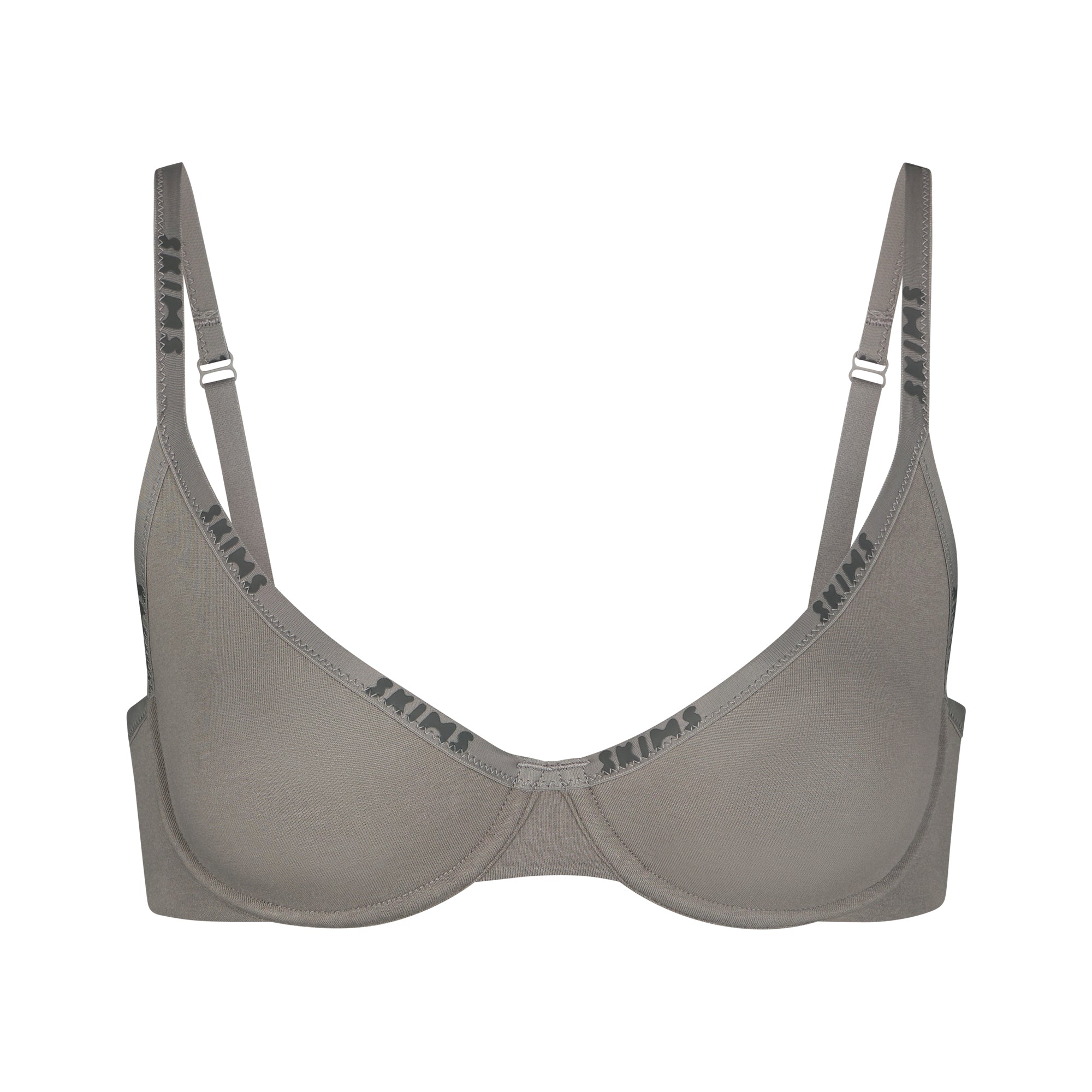 COTTON LOGO DEMI BRA  | SMOKE (DEMI BRAS) LAYS FLAT ON A WHITE BACKGROUND