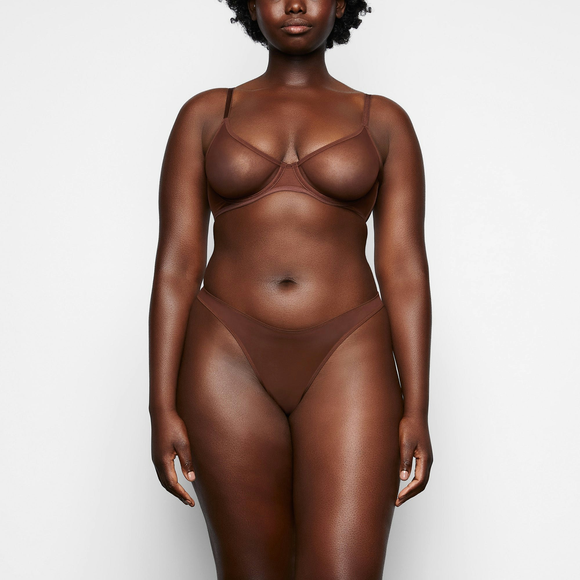 ULTRA FINE MESH UNDERWIRE SCOOP BRA WORN BY A MODEL IN FRONT VIEW