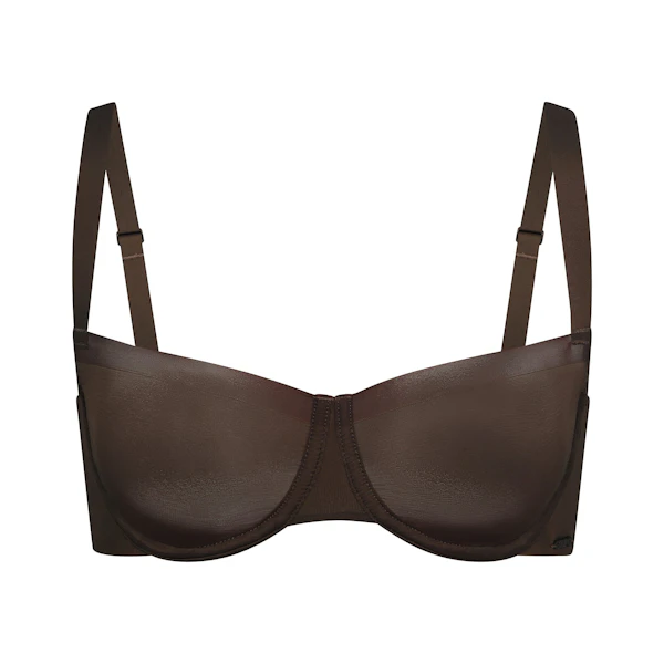 NO SHOW UNLINED BALCONETTE BRA | ESPRESSO (BALCONETTE BRAS) LAYS FLAT ON A WHITE BACKGROUND | FLT