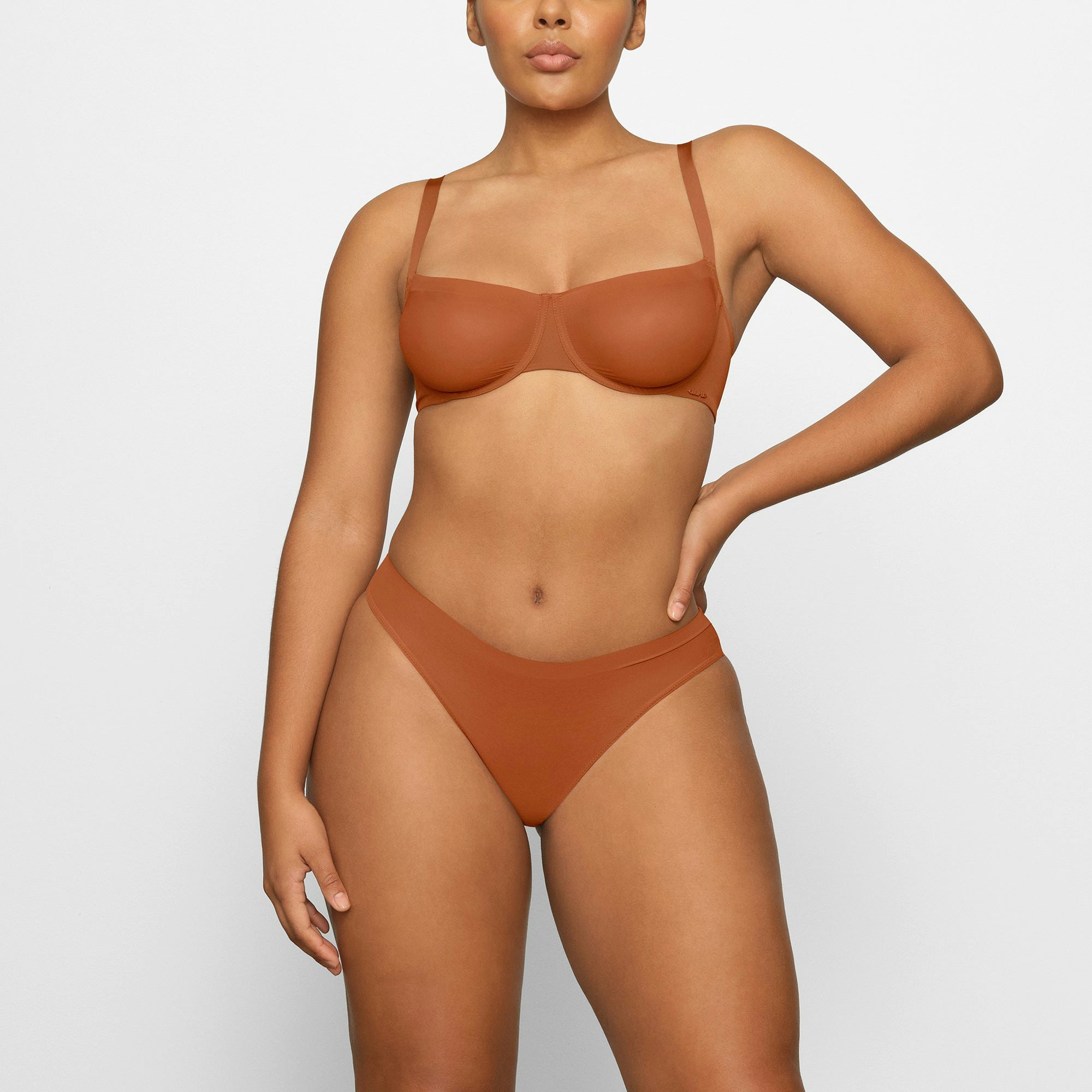 NO SHOW MOLDED UNLINED BALCONETTE BRA WORN BY A MODEL IN FRONT VIEW