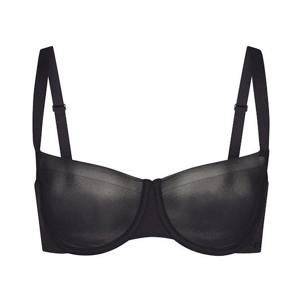 NO SHOW UNLINED BALCONETTE BRA | ONYX (BALCONETTE BRAS) LAYS FLAT ON A WHITE BACKGROUND | FLT
