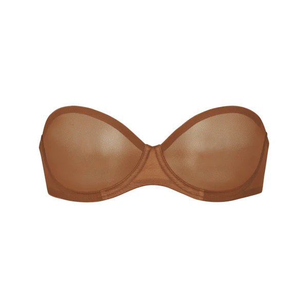ULTRA FINE MESH STRAPLESS BRA | BRONZE (STRAPLESS BRAS) LAYS FLAT ON A WHITE BACKGROUND | FLT