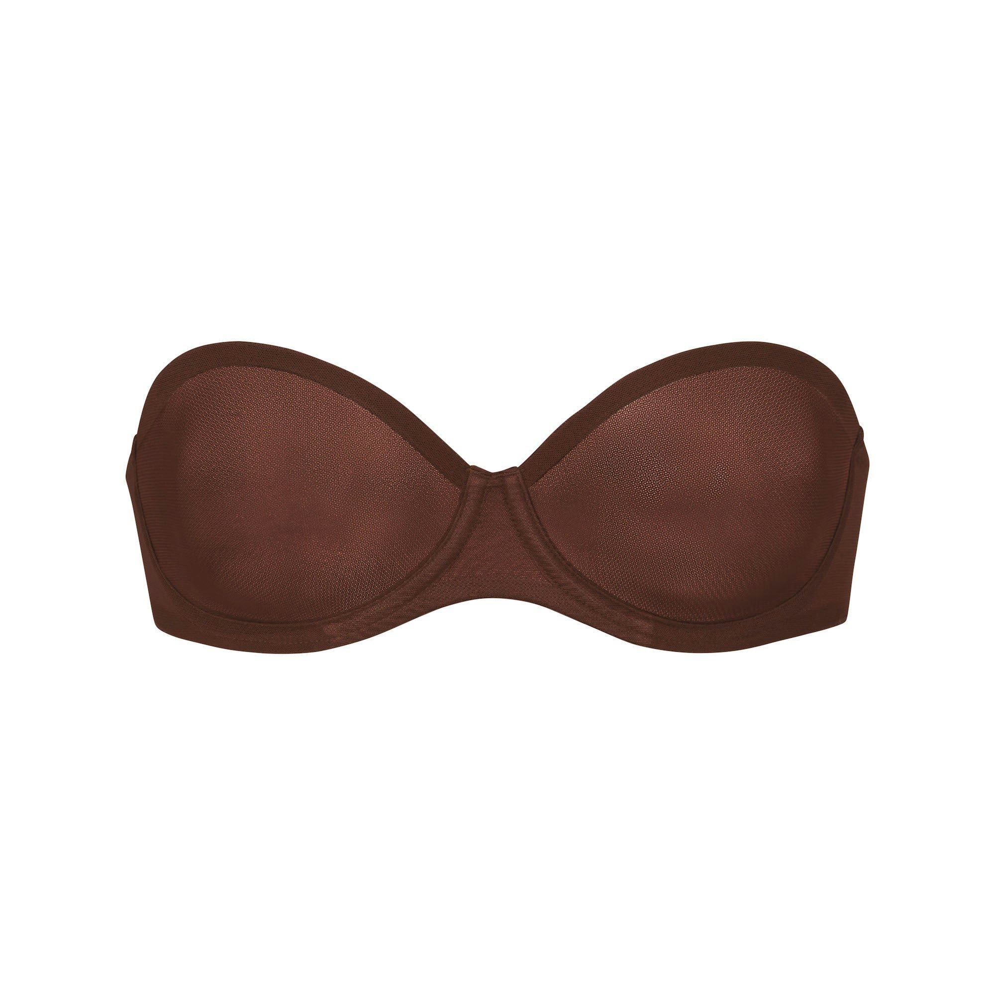ULTRA FINE MESH STRAPLESS BRA | MAHOGANY (STRAPLESS BRAS) LAYS FLAT ON A WHITE BACKGROUND | FLT