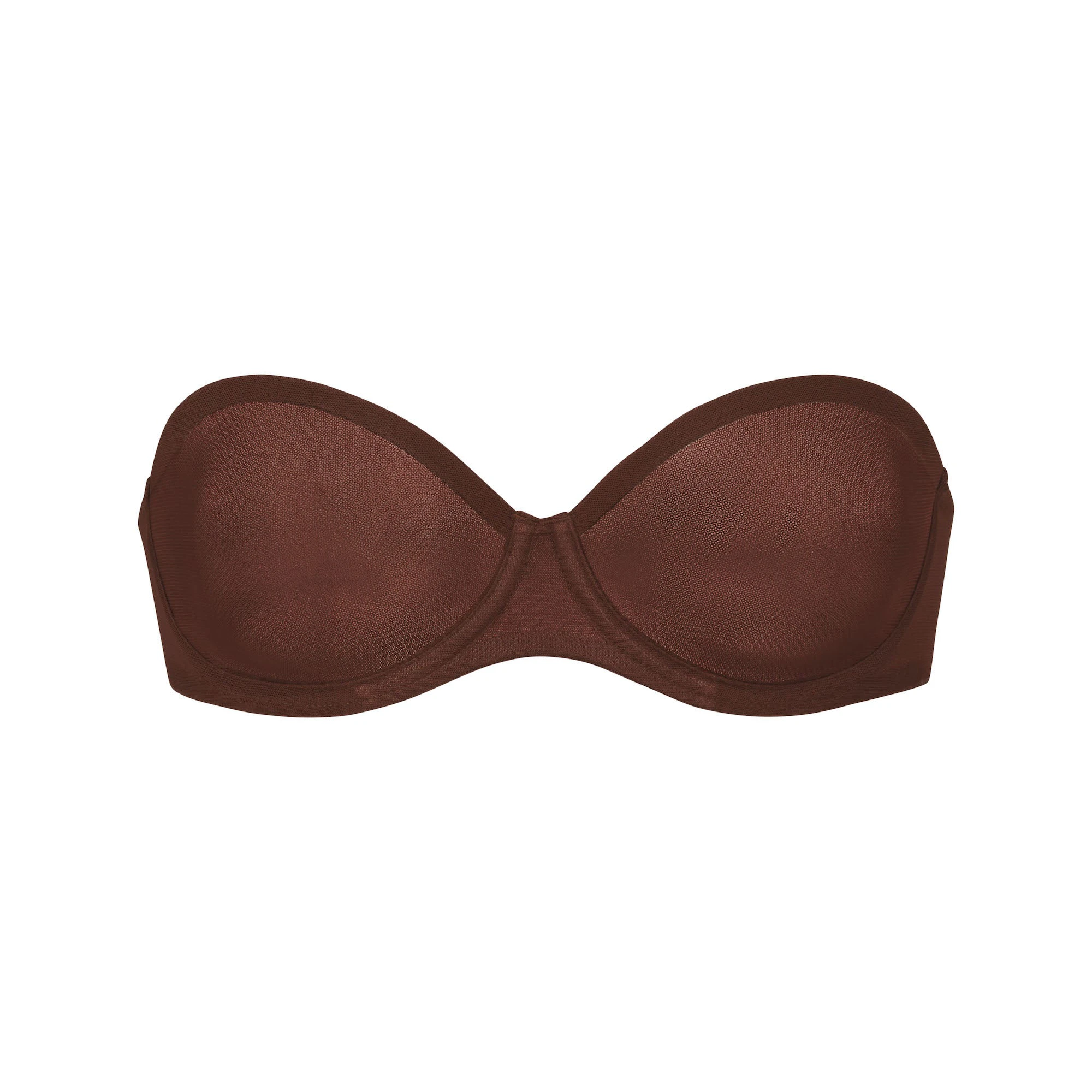ULTRA FINE MESH STRAPLESS BRA | MAHOGANY (STRAPLESS BRAS) LAYS FLAT ON A WHITE BACKGROUND | FLT