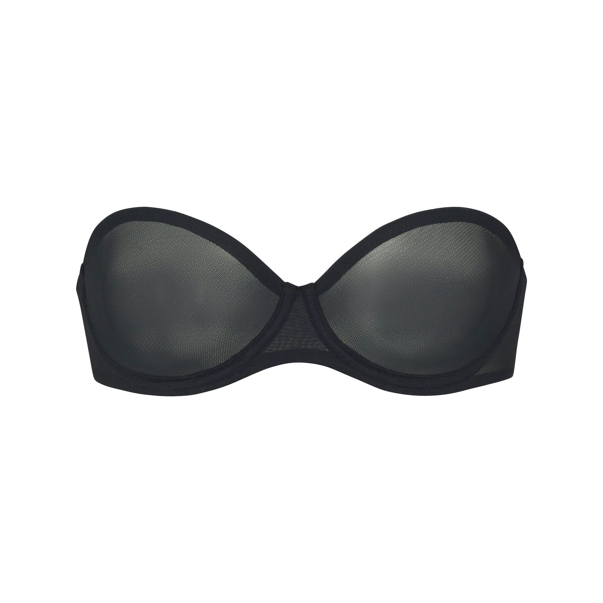 ULTRA FINE MESH STRAPLESS BRA | ONYX (STRAPLESS BRAS) LAYS FLAT ON A WHITE BACKGROUND | FLT