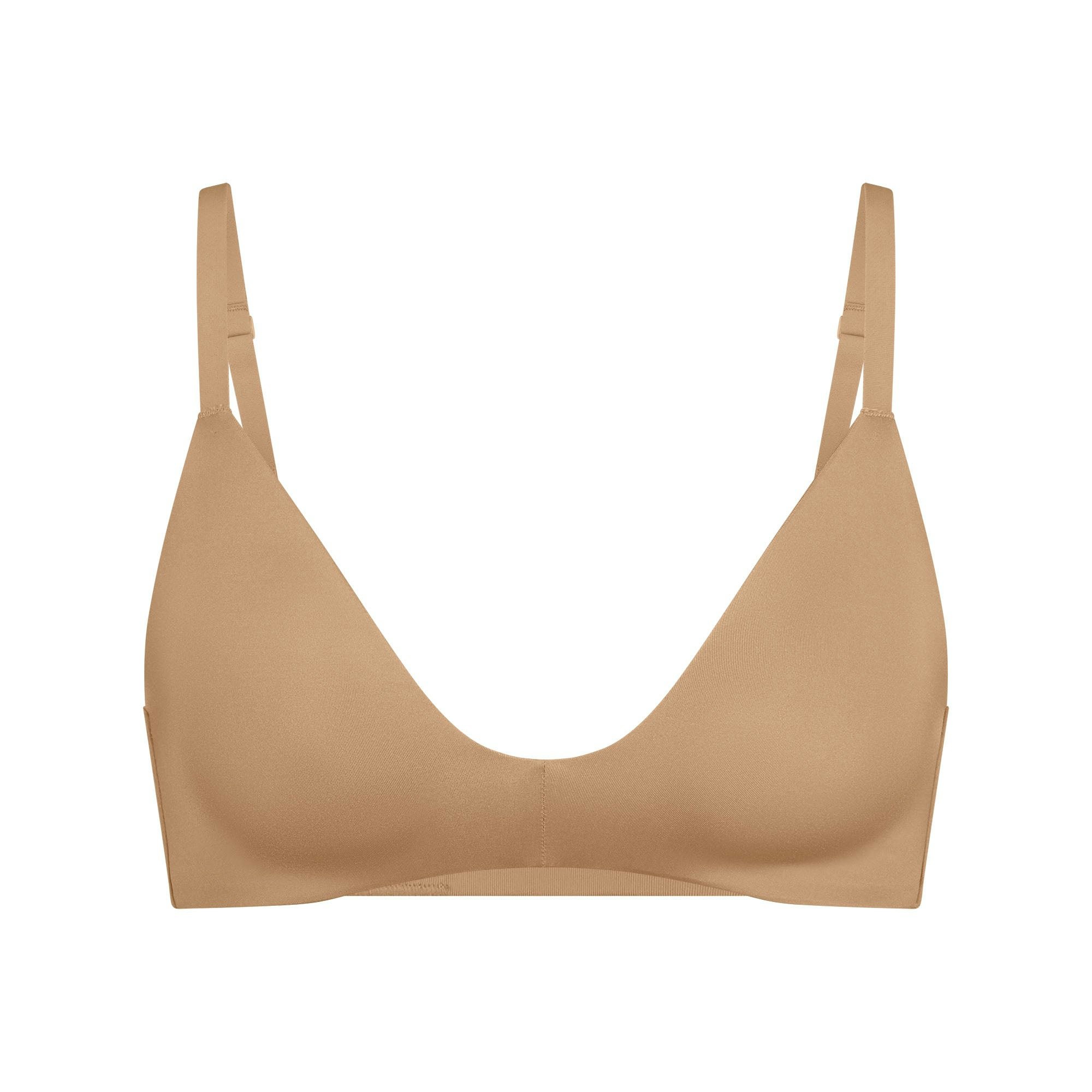WIRELESS FORM T-SHIRT DEMI BRA | OCHRE (DEMI BRAS) LAYS FLAT ON A WHITE BACKGROUND | FLT
