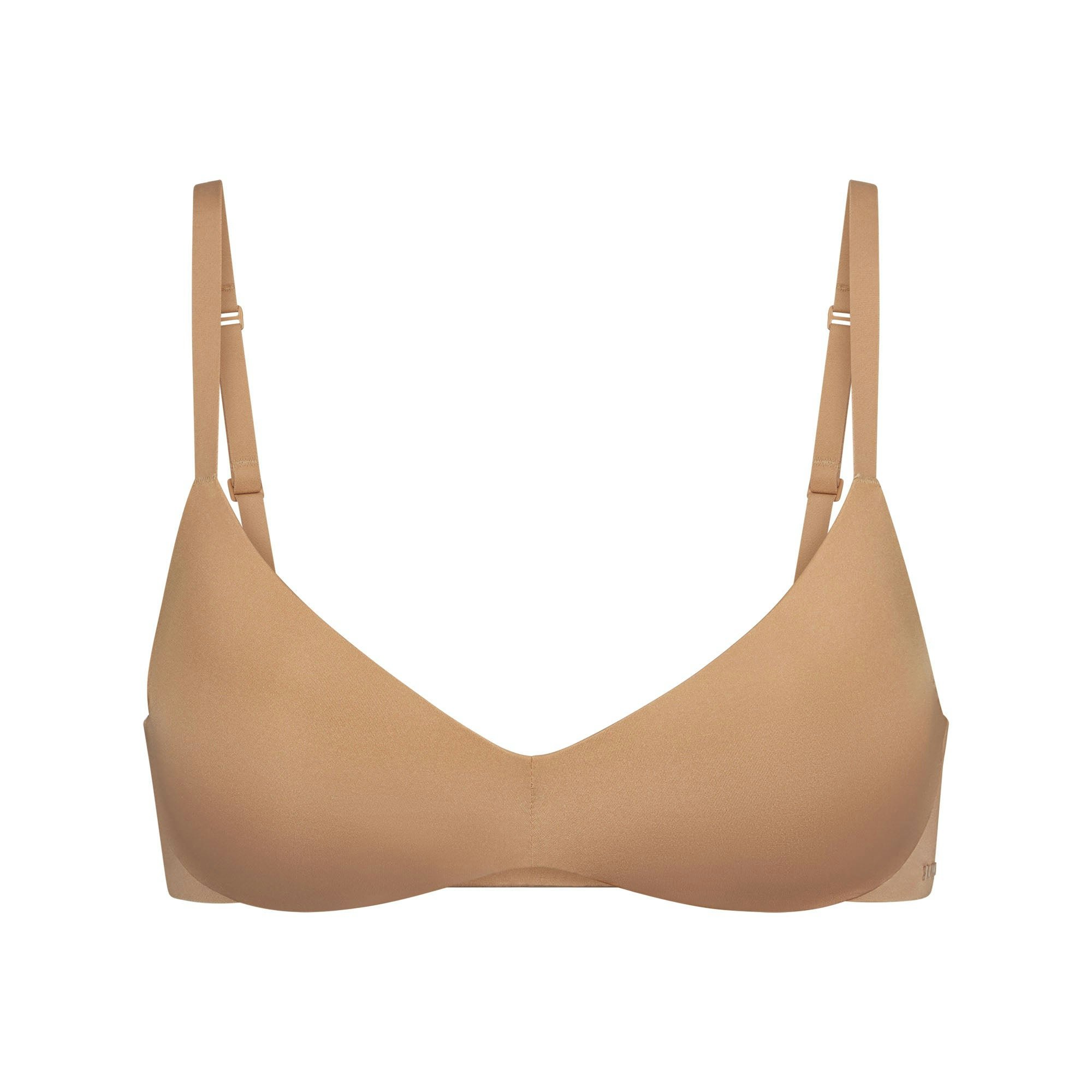 WIRELESS FORM PUSH-UP PLUNGE BRA | OCHRE (DEMI BRAS) LAYS FLAT ON A WHITE BACKGROUND | FLT