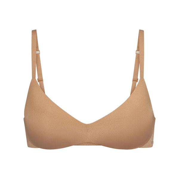 WIRELESS FORM PUSH-UP PLUNGE BRA | OCHRE (DEMI BRAS) LAYS FLAT ON A WHITE BACKGROUND | FLT