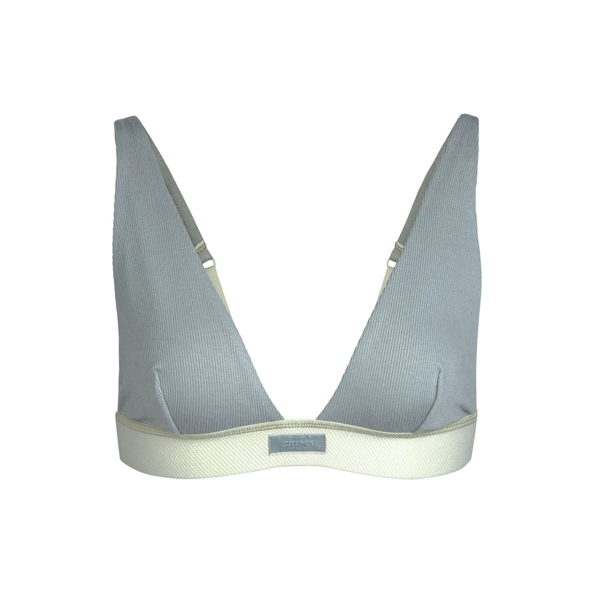 COTTON RIB PLUNGE BRALETTE | MINERAL (PLUNGE BRALETTES) LAYS FLAT ON A WHITE BACKGROUND | FLT
