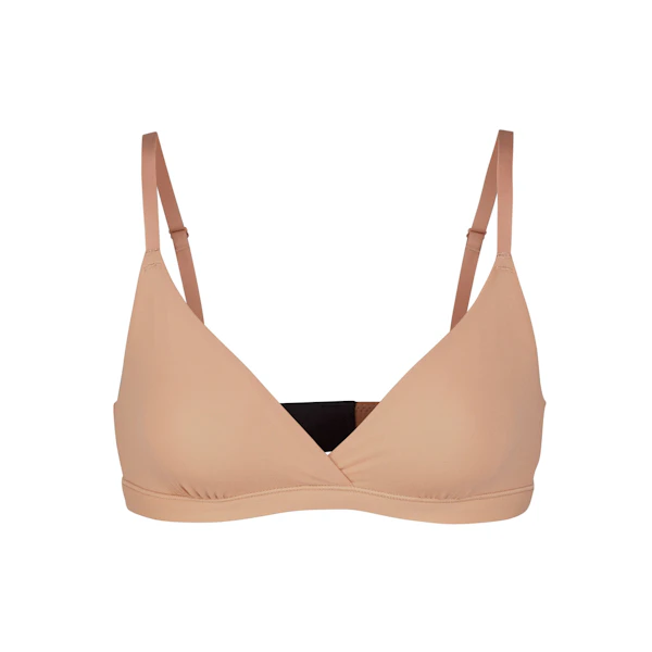 FITS EVERYBODY CROSSOVER BRALETTE | OCHRE (TRIANGLE BRALETTES) LAYS FLAT ON A WHITE BACKGROUND | FLT