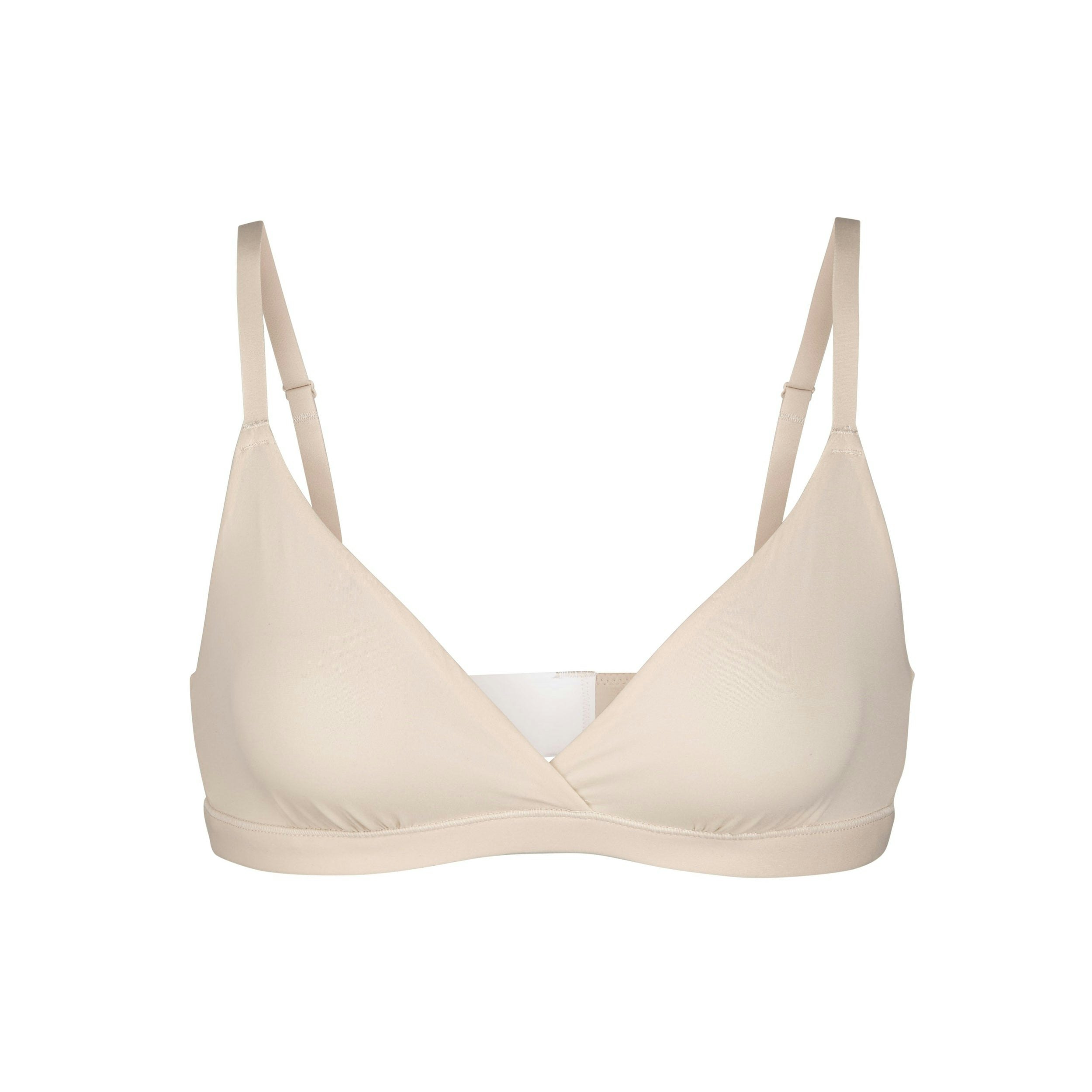 FITS EVERYBODY CROSSOVER BRALETTE | SAND (TRIANGLE BRALETTES) LAYS FLAT ON A WHITE BACKGROUND | FLT