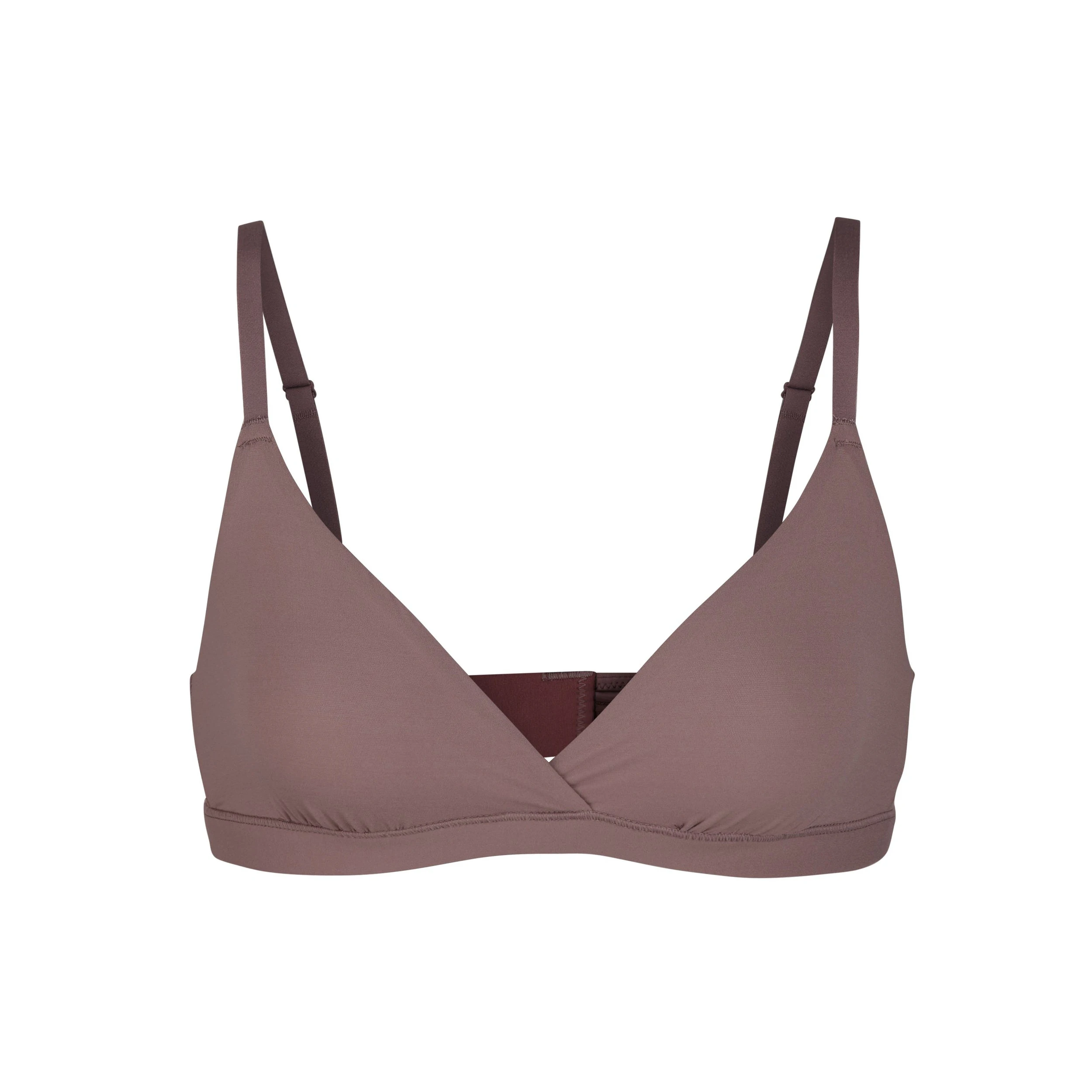 FITS EVERYBODY CROSSOVER BRALETTE | UMBER (TRIANGLE BRALETTES) LAYS FLAT ON A WHITE BACKGROUND