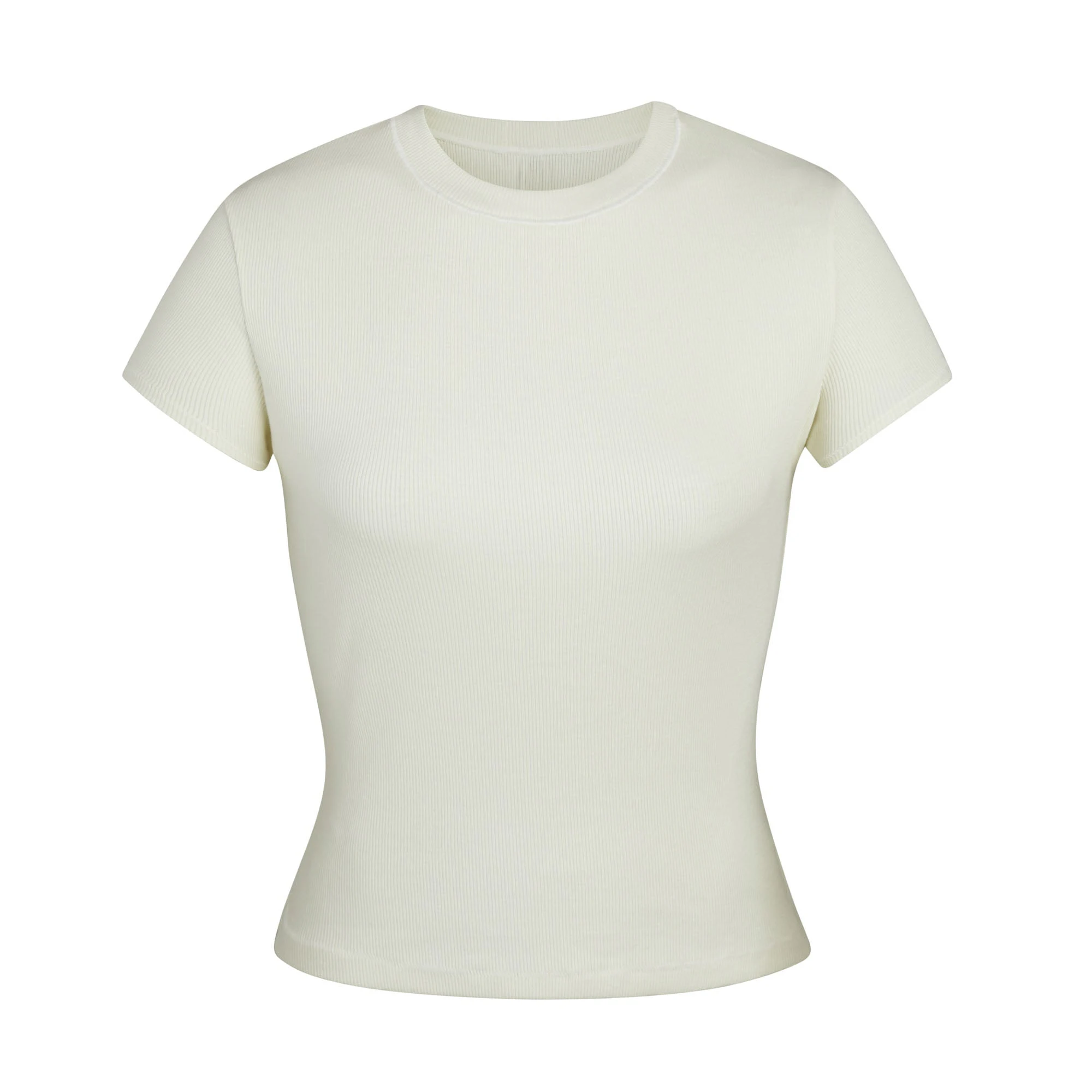 COTTON RIB T-SHIRT LAYS FLAT ON A WHITE BACKGROUND | FLT