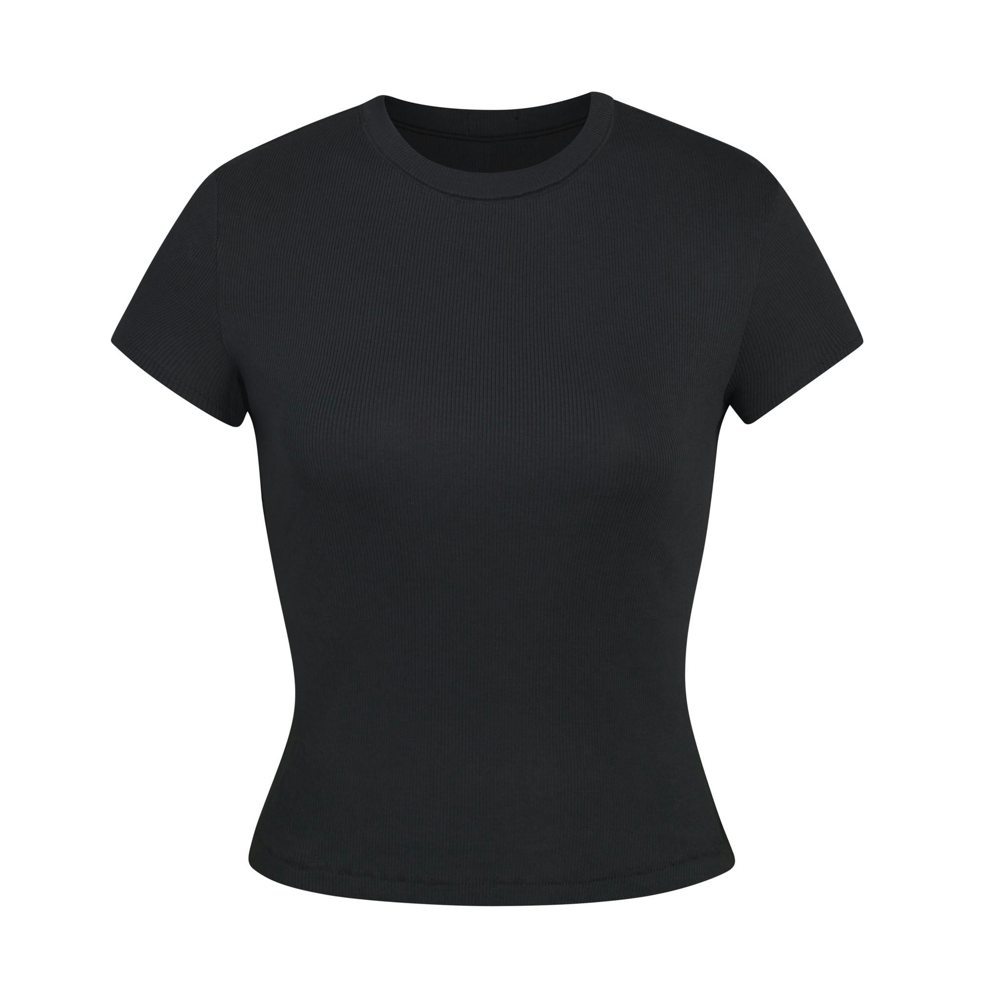 COTTON RIB T-SHIRT | SOOT (T-SHIRTS, TOPS) LAYS FLAT ON A WHITE BACKGROUND | FLT