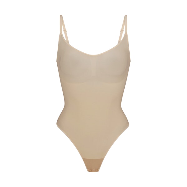 EVERYDAY SCULPT BODYSUIT | SAND (SHAPEWEAR BODYSUITS, SHAPEWEAR) LAYS FLAT ON A WHITE BACKGROUND | FLT