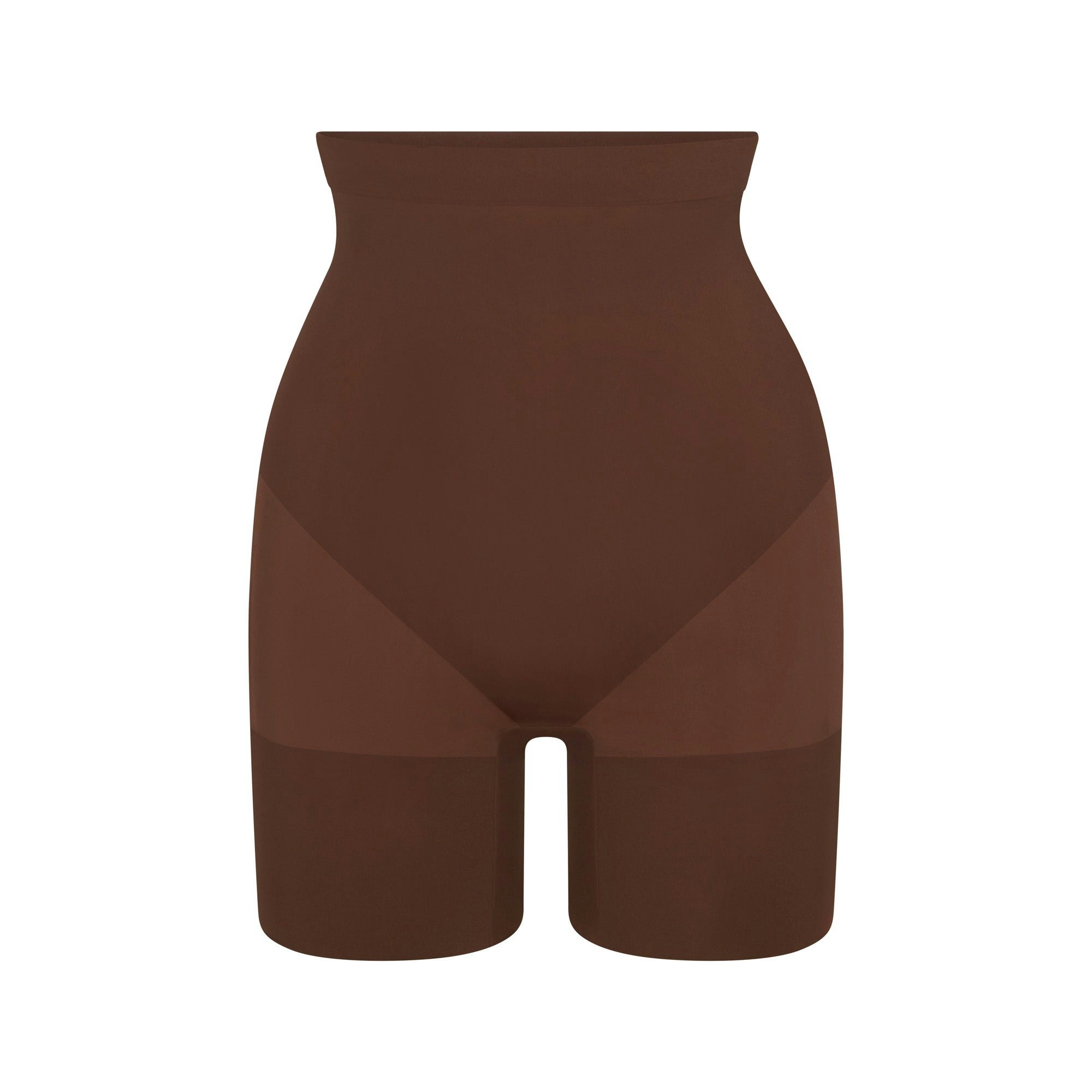 EVERYDAY SCULPT HIGH-WAISTED MID THIGH SHORT | COCOA (SHAPEWEAR SHORTS, SHAPEWEAR) LAYS FLAT ON A WHITE BACKGROUND | FLT