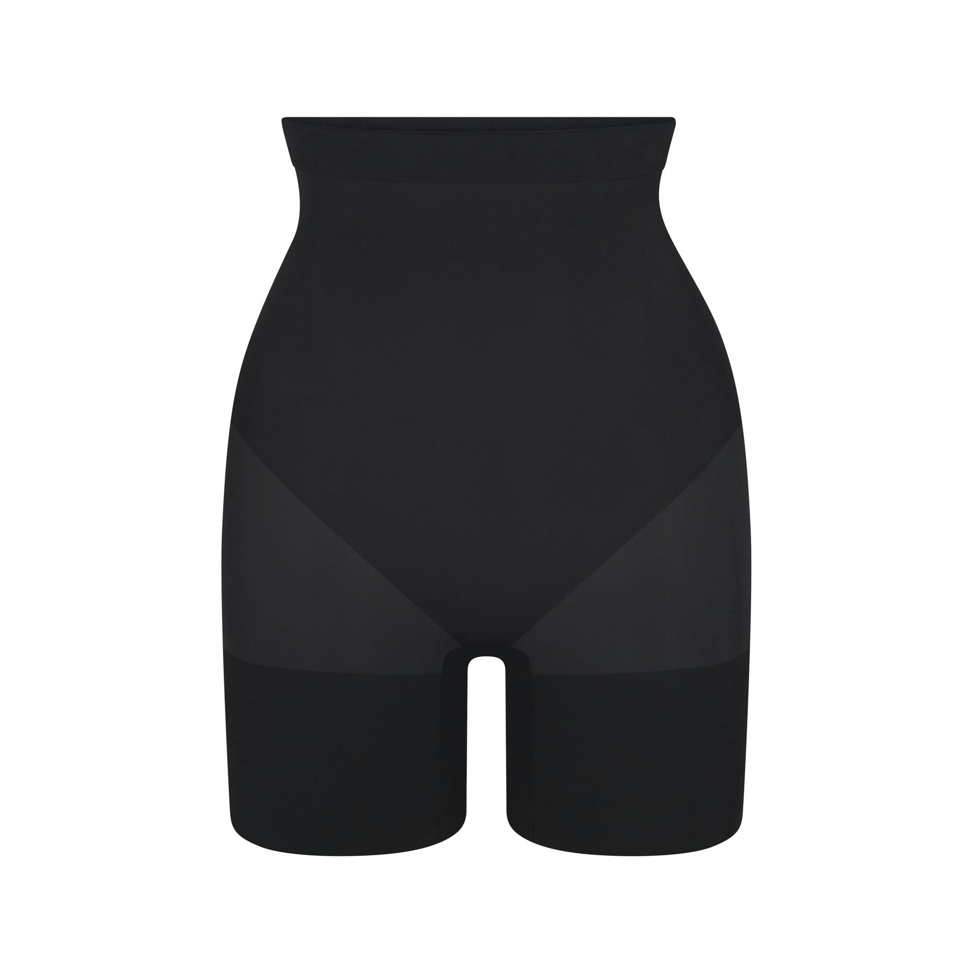 EVERYDAY SCULPT HIGH-WAISTED MID THIGH SHORT | ONYX (SHAPEWEAR SHORTS, SHAPEWEAR) LAYS FLAT ON A WHITE BACKGROUND | FLT