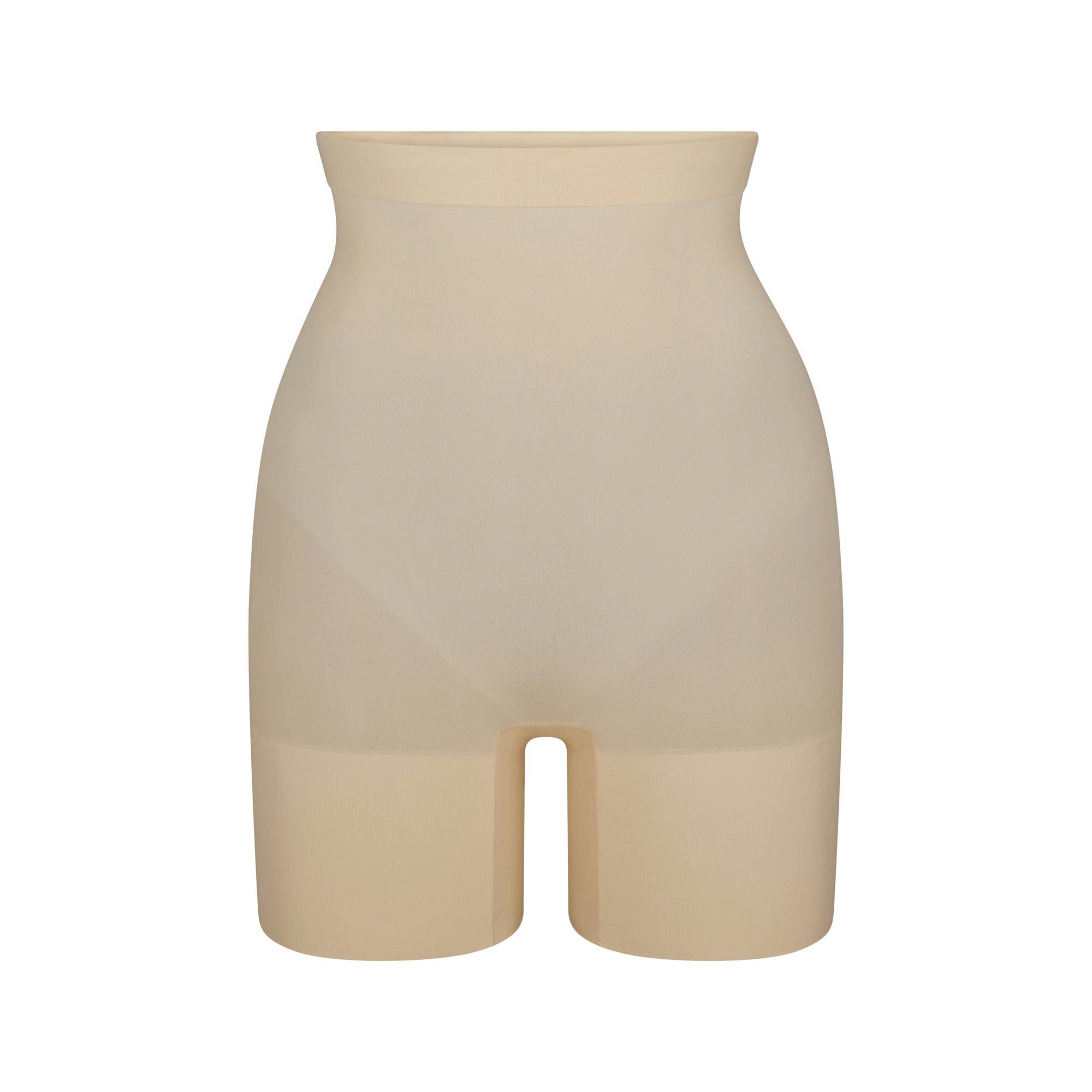 EVERYDAY SCULPT HIGH-WAISTED MID THIGH SHORT | SAND (SHAPEWEAR SHORTS, SHAPEWEAR) LAYS FLAT ON A WHITE BACKGROUND | FLT