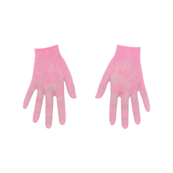 KNIT LACE GLOVES LAYS FLAT ON A WHITE BACKGROUND