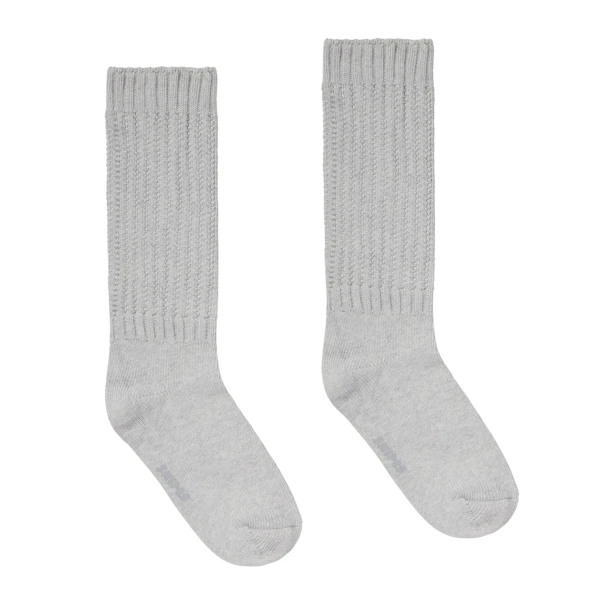 SLOUCH SOCK | LIGHT HEATHER GREY (SLOUCH SOCKS) LAYS FLAT ON A WHITE BACKGROUND | FLT