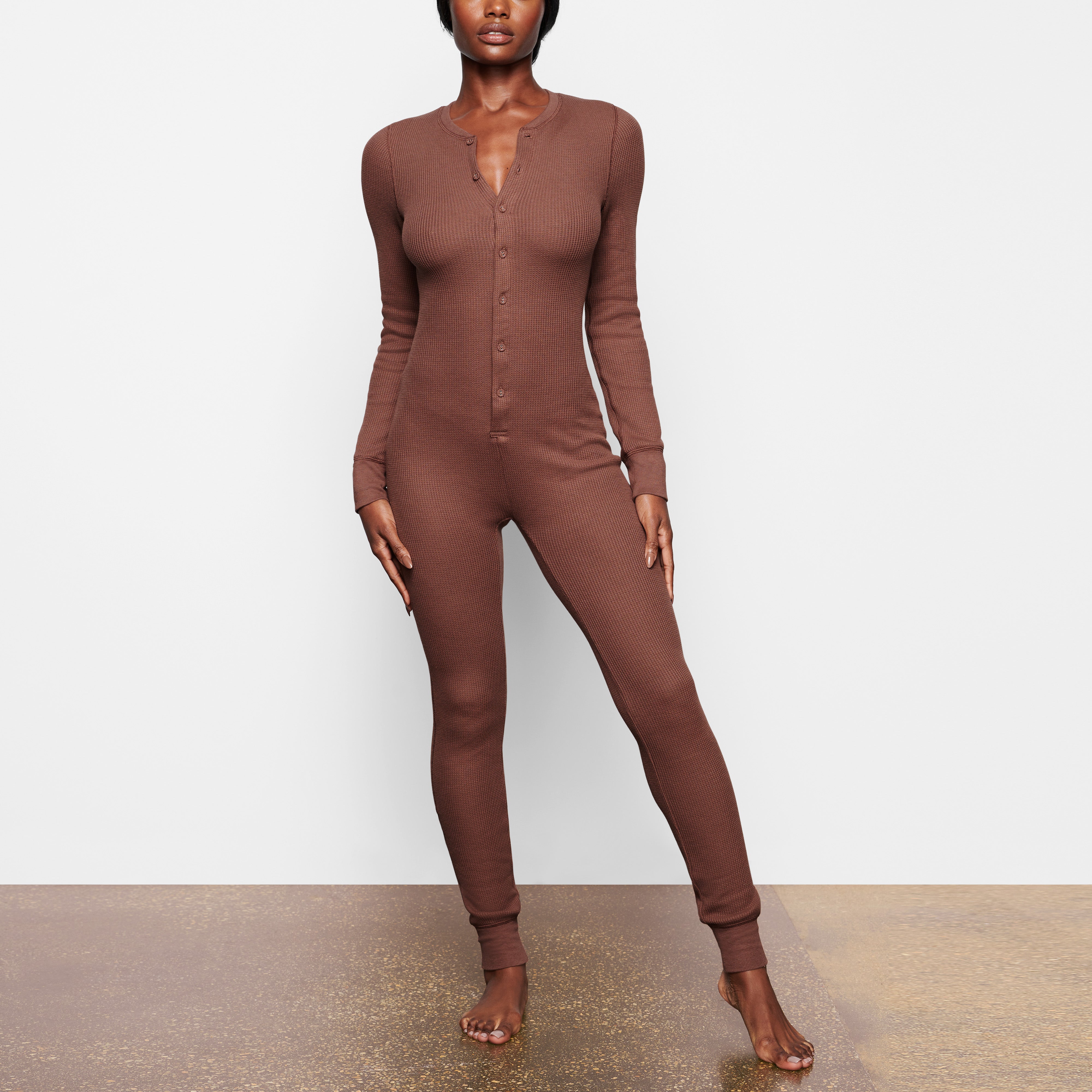 WAFFLE ONESIE ON A MODEL