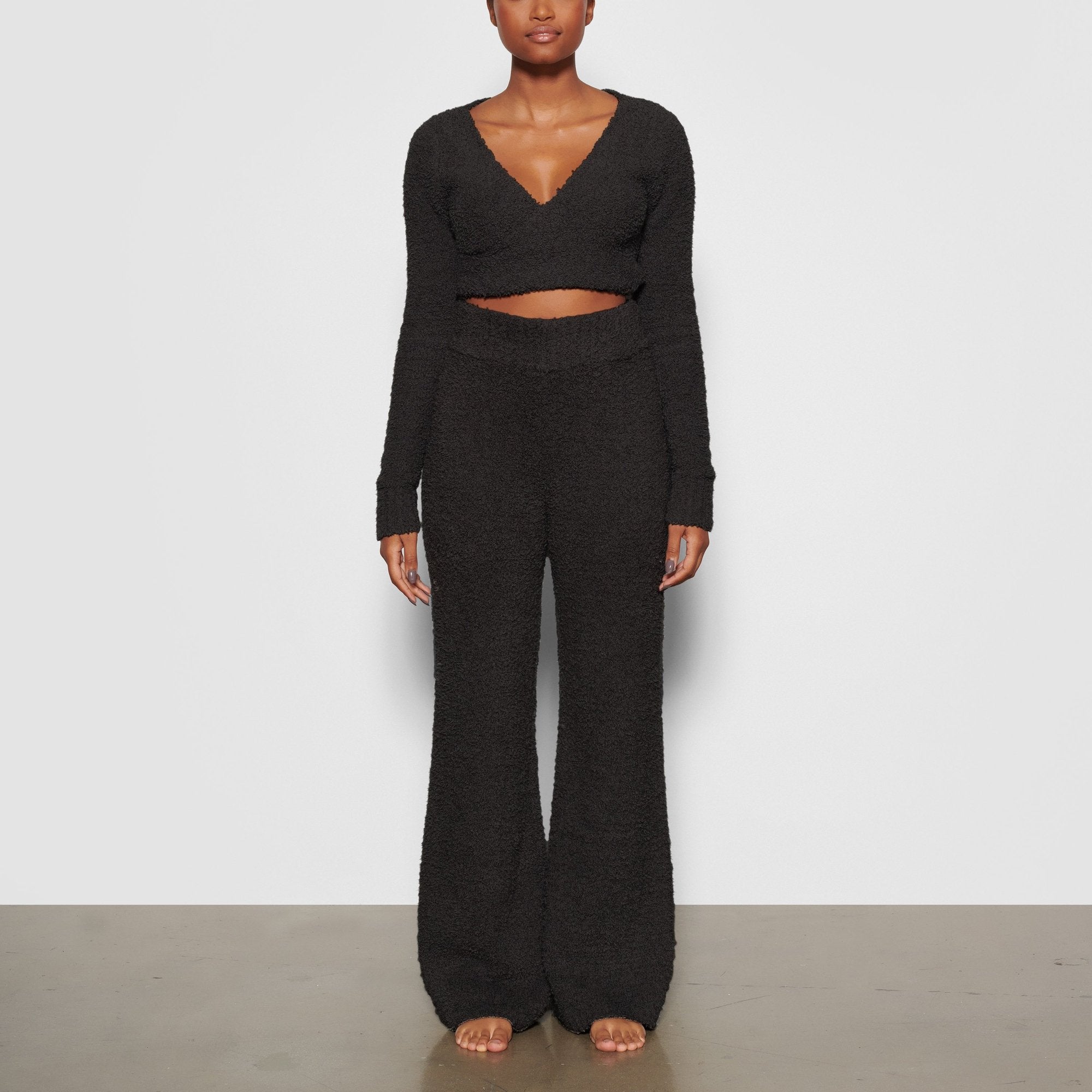 SKIMS COZY KNIT WRAP TOP AND PANT IN ONYX