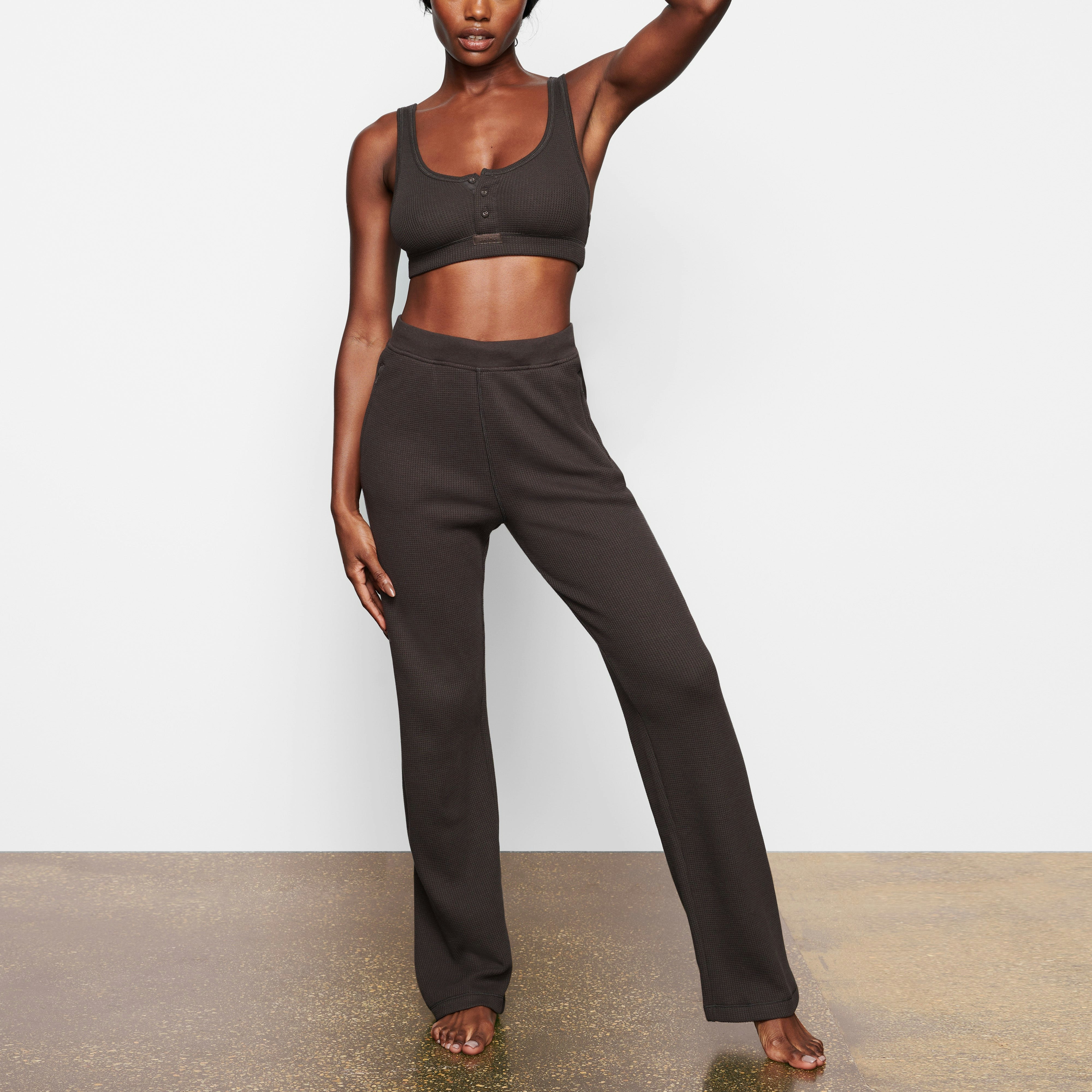 WAFFLE LOOSE PANT ON A MODEL