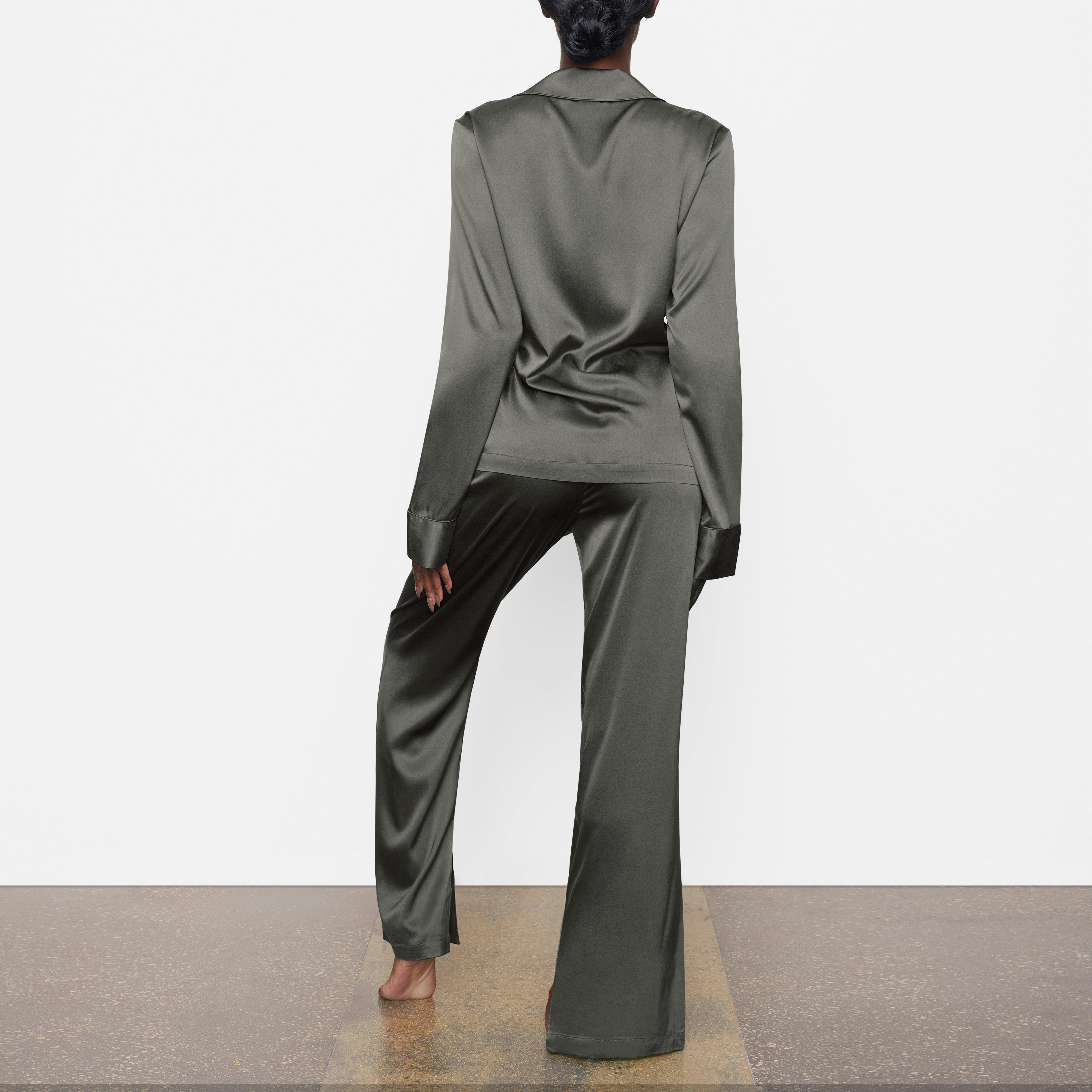 SILK BUTTON UP SHIRT ON A MODEL