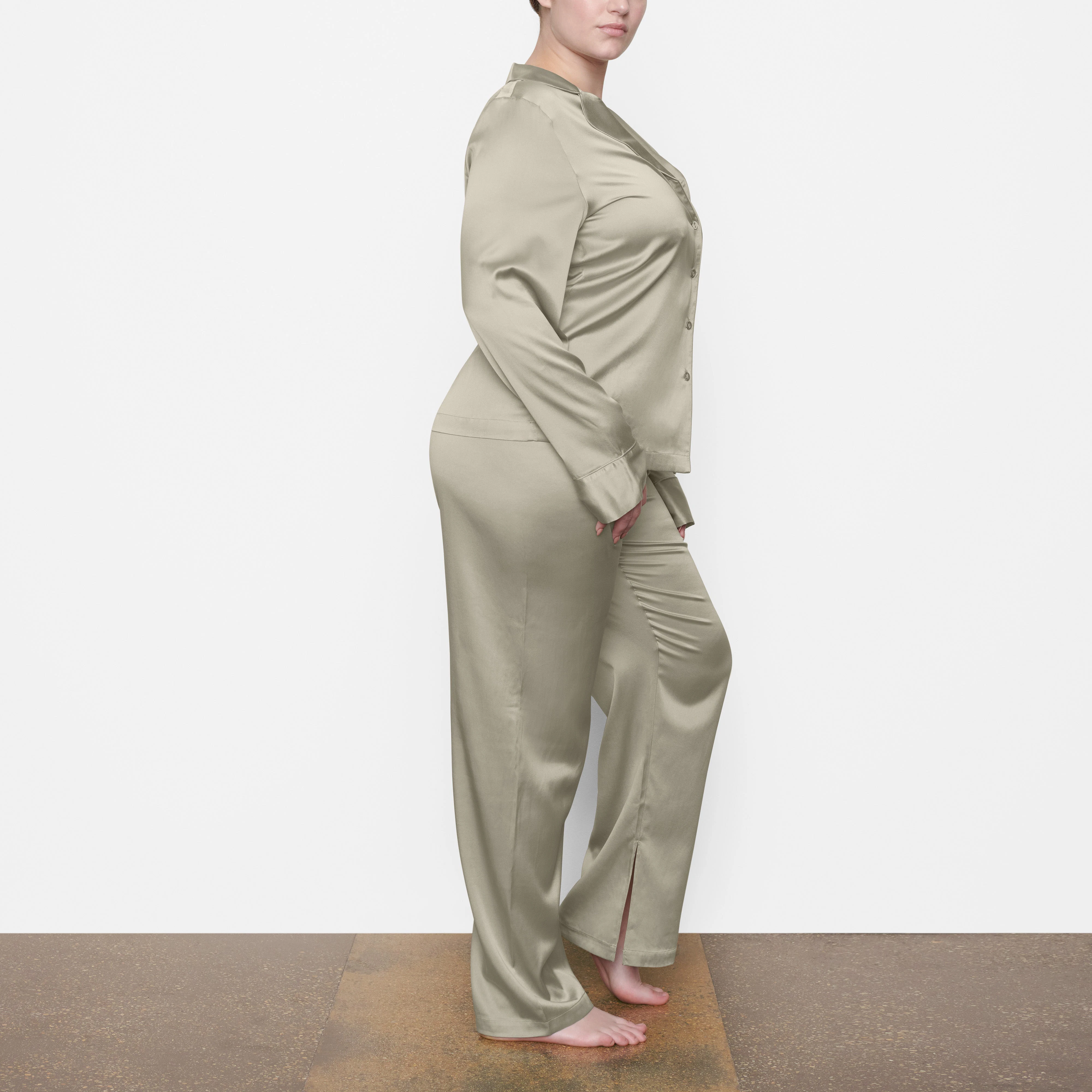 SILK BUTTON UP SHIRT ON A MODEL