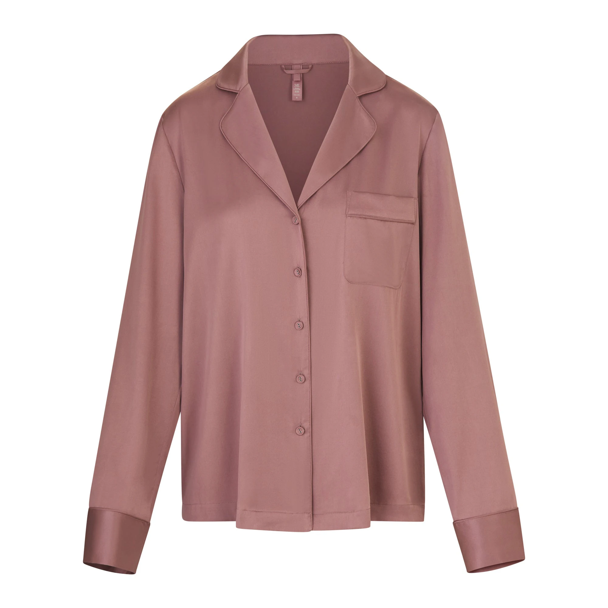 SILK BUTTON UP SHIRT | ROSE LAYS FLAT ON A WHITE BACKGROUND